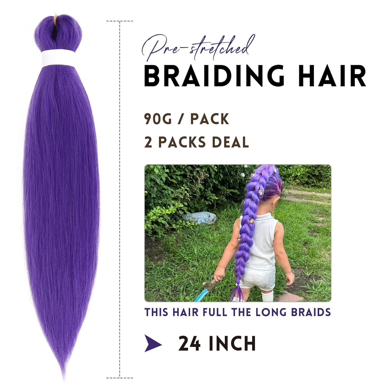Long Purple Braiding Hair Pre Stretched Synthetic Braiding hair Extensions for Braids, Purple Hair Extensions for Stage Party Halloween Costume Cosplay 24 Inch Purple - Image 3