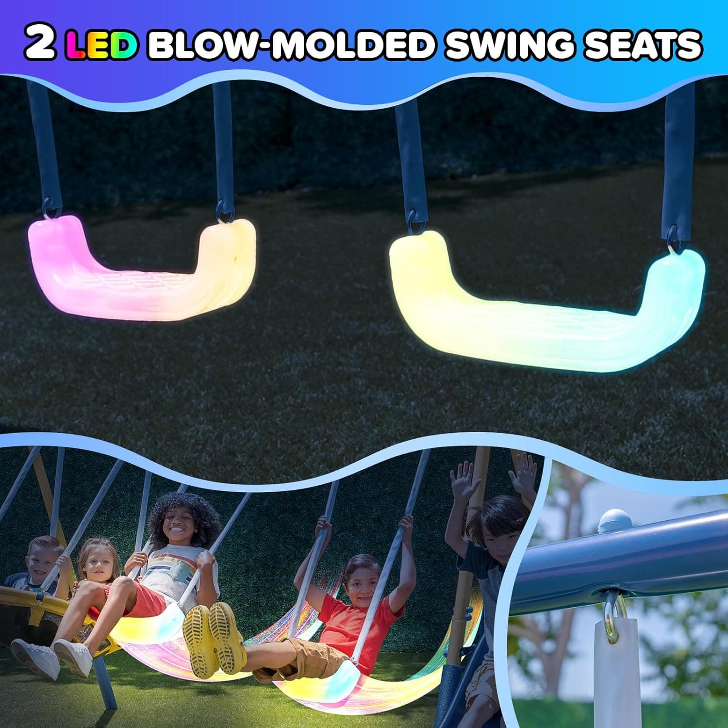 Sportspower Starlight Metal Swing Set with 2 LED Light-Up Swings, Saucer Swing & 5ft Slide – Outdoor Kids Playset with Sturdy Frame and Safety Features - Image 5