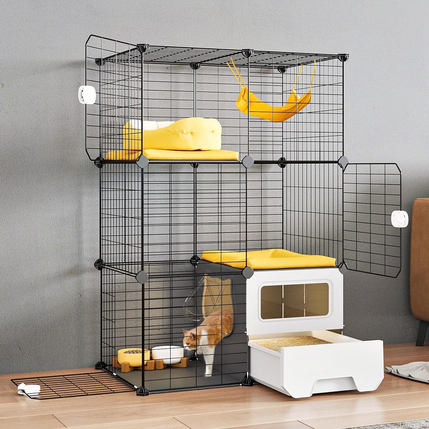 Oneluck Cat Cage Indoor with Litter Box 3-Tier DIY Cat Playpen Detachable Metal Wire Kennel Crate Large Exercise Place Ideal for 1-2 Kitten 28L x 18W x 41H - Image 2