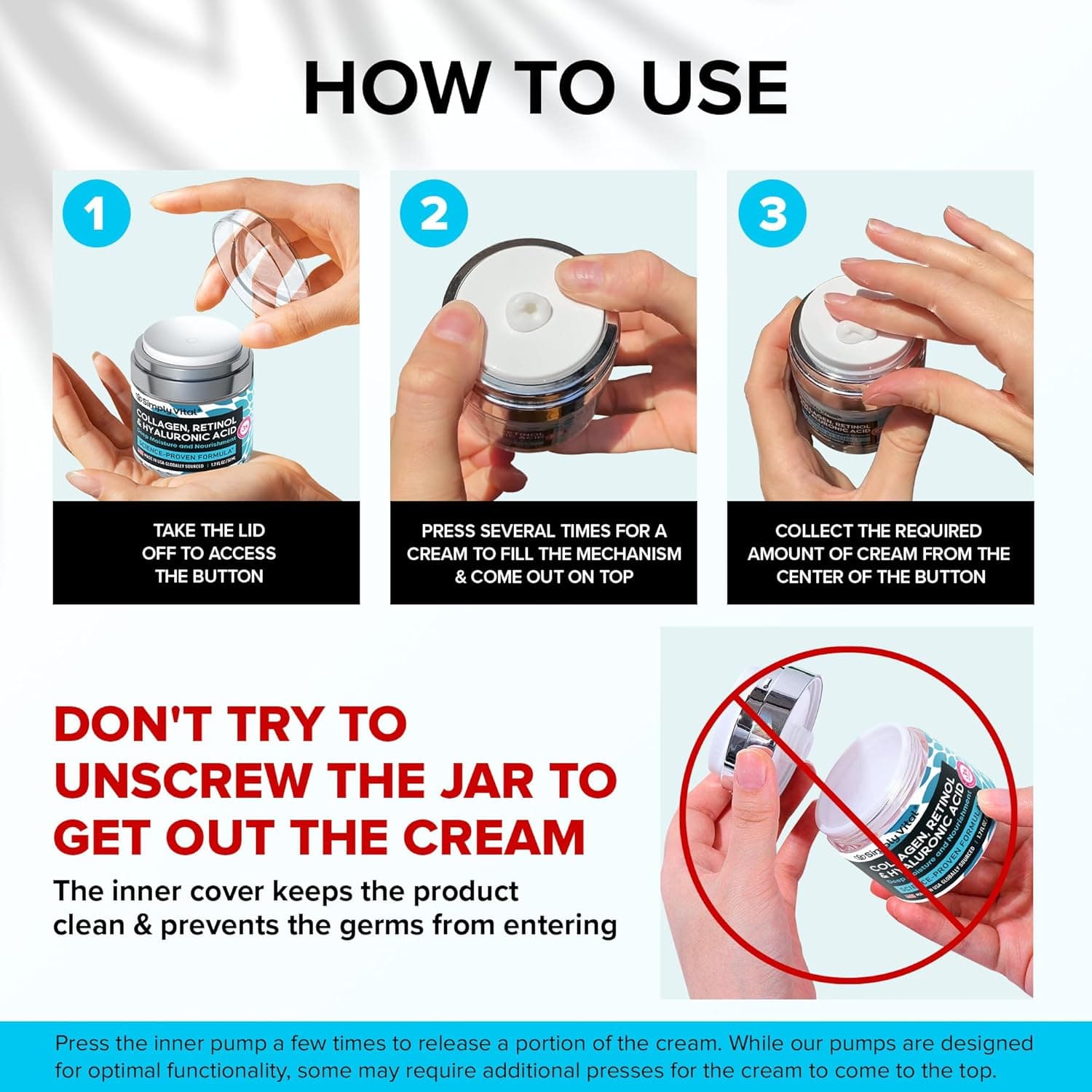 SimplyVital Collagen, Retinol & Hyaluronic Acid Cream - Anti-Aging Face Moisturizer for Face, Firming Skin Care Neck & Décolleté - Made in USA, Daily Moisturizer Face Cream Day & Night - 1.7 fl.oz. Cream 1.7 Fl Oz (Pack of 1) - Image 8