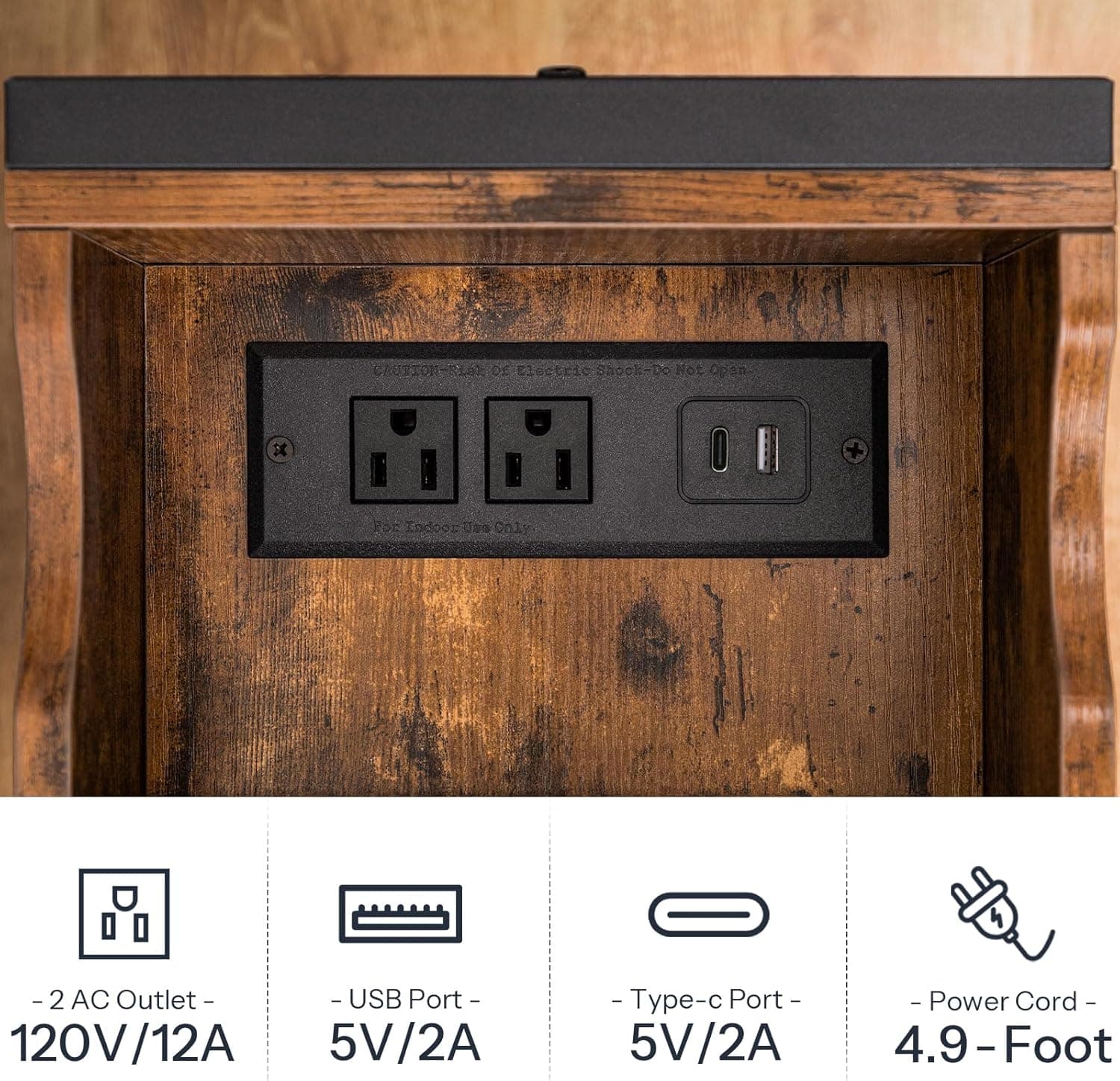 HOOBRO End Table with Charging Station, Narrow Side Table, Flip Top Nightstand with USB Ports and Outlets, Bedside Tables with Shelf for Small Spaces, Living Room, Rustic Brown BF341BZ01 1 Rustic Brown + Black - Image 7