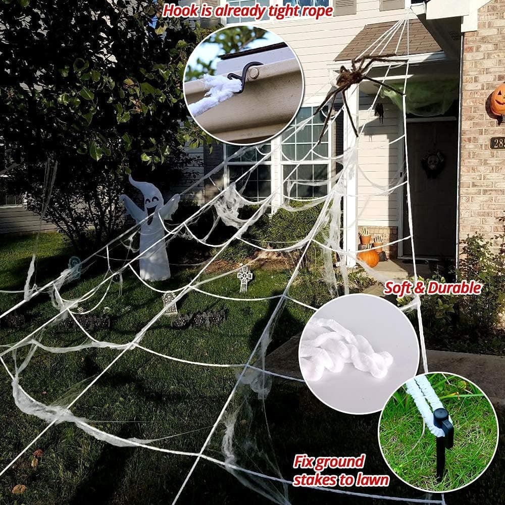 OCATO 200" Halloween Spider Web + 59" Giant Spider Decorations Fake Spiders with Triangular Huge Spiders Web for Indoor Outdoor Halloween Decorations Yard Home Costumes Parties Haunted House Décor 1-Original - Image 5