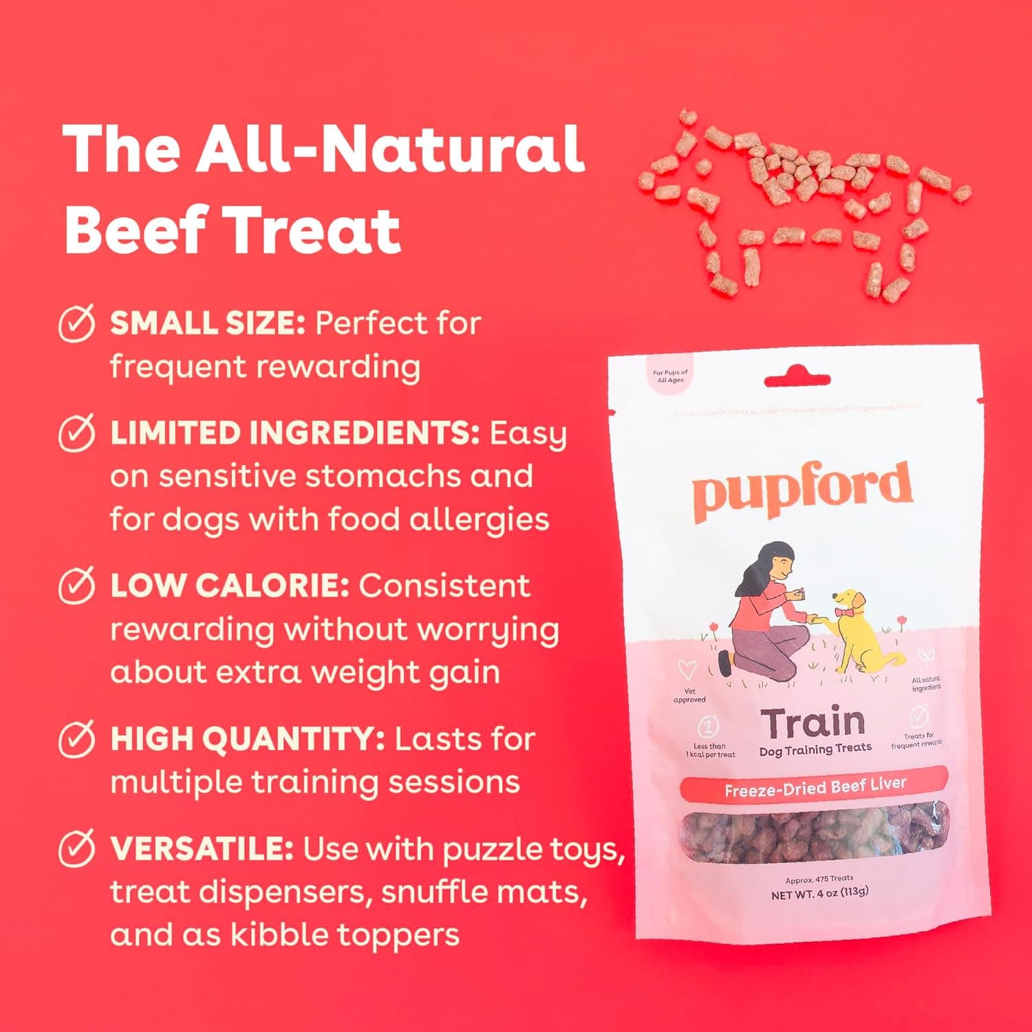 Pupford Freeze Dried Training Treats for Dogs & Puppies, 475+ Three Ingredient Bites (Beef Liver, 4 oz) Beef 4 Ounce (Pack of 1) - Image 2