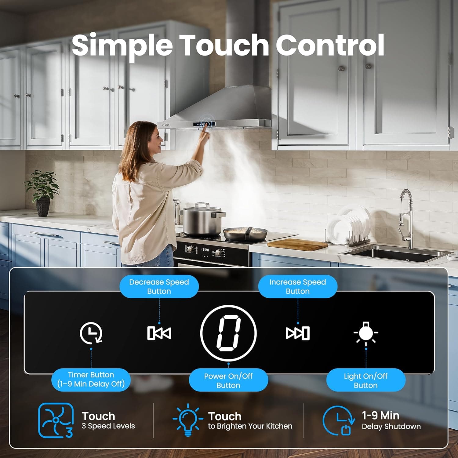 Wall Mount Range Hood 30 inch, 580 CFM, Ducted/Ductless Convertible, Stainless Steel Kitchen Vent Hood with 3-Speed Fan and LED Lights 30 inch Stainless steel(RP10) - Image 5