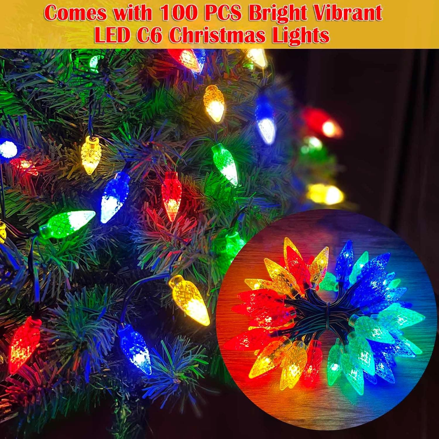 Upgraded Set of 2 Solar Christmas Tree, Outdoor Christmas Decorations,Prelit Xmas Tree w/ 100 LED Multi-color C6 String Lights for Outsdie Holiday Display Yard Front Porch Pathway Grave Cemetery Decor - Image 10