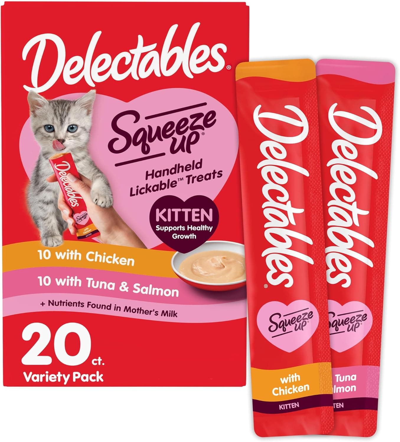 Delectables Squeeze Up Kitten Variety Pack, Creamy Squeezable Puree, Lickable Wet Cat Treats, Grain Free, No Added Fillers, No by-Products, No Added Preservatives, 0.5 Ounces Tube, 20 Tubes Total Variety 0.5 Ounce (Pack of 20) - Image 2