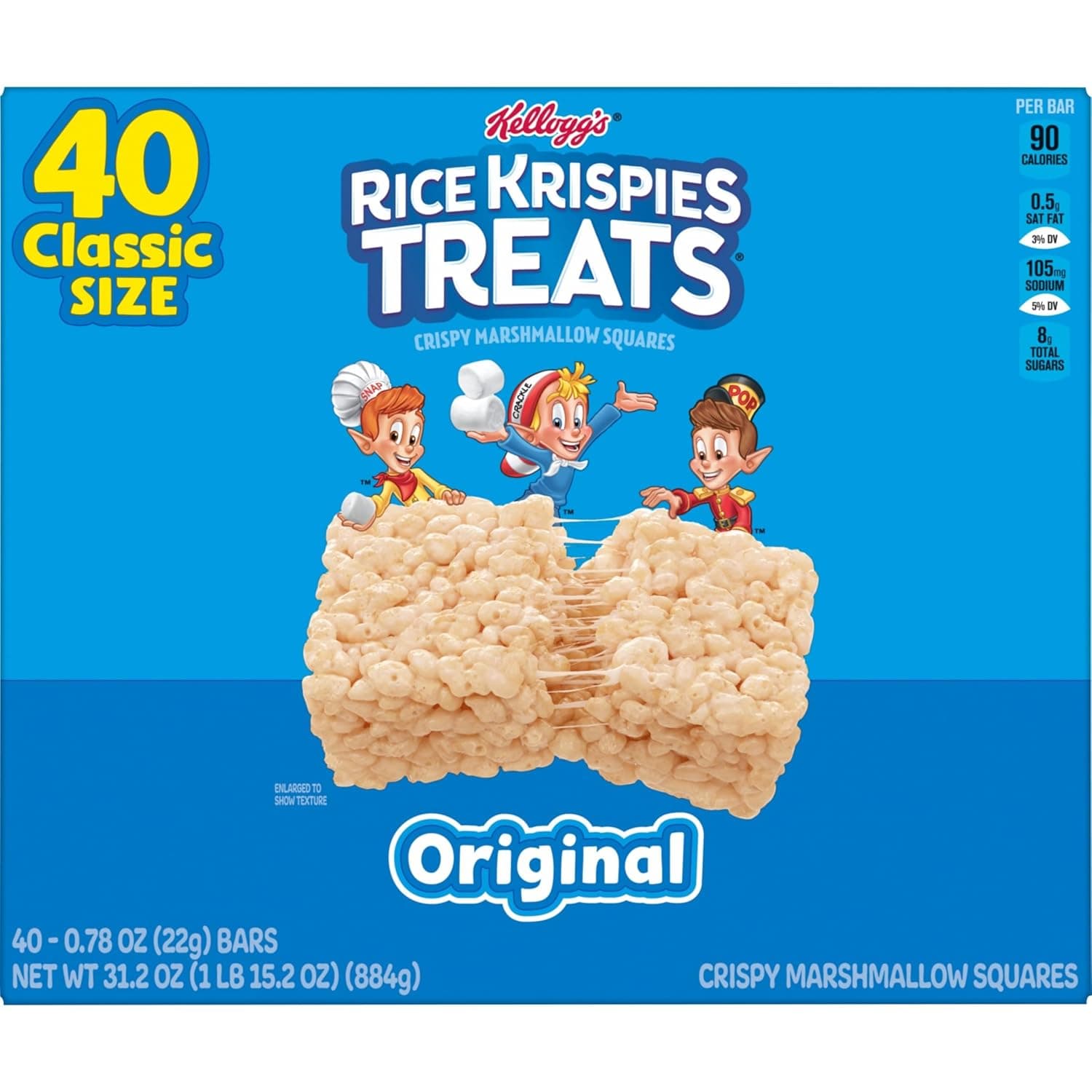 Rice Krispies Treats Crispy Marshmallow Squares, Kids Snacks, Snack Bars, Original, 31.2oz Box (40 Bars) - Image 9