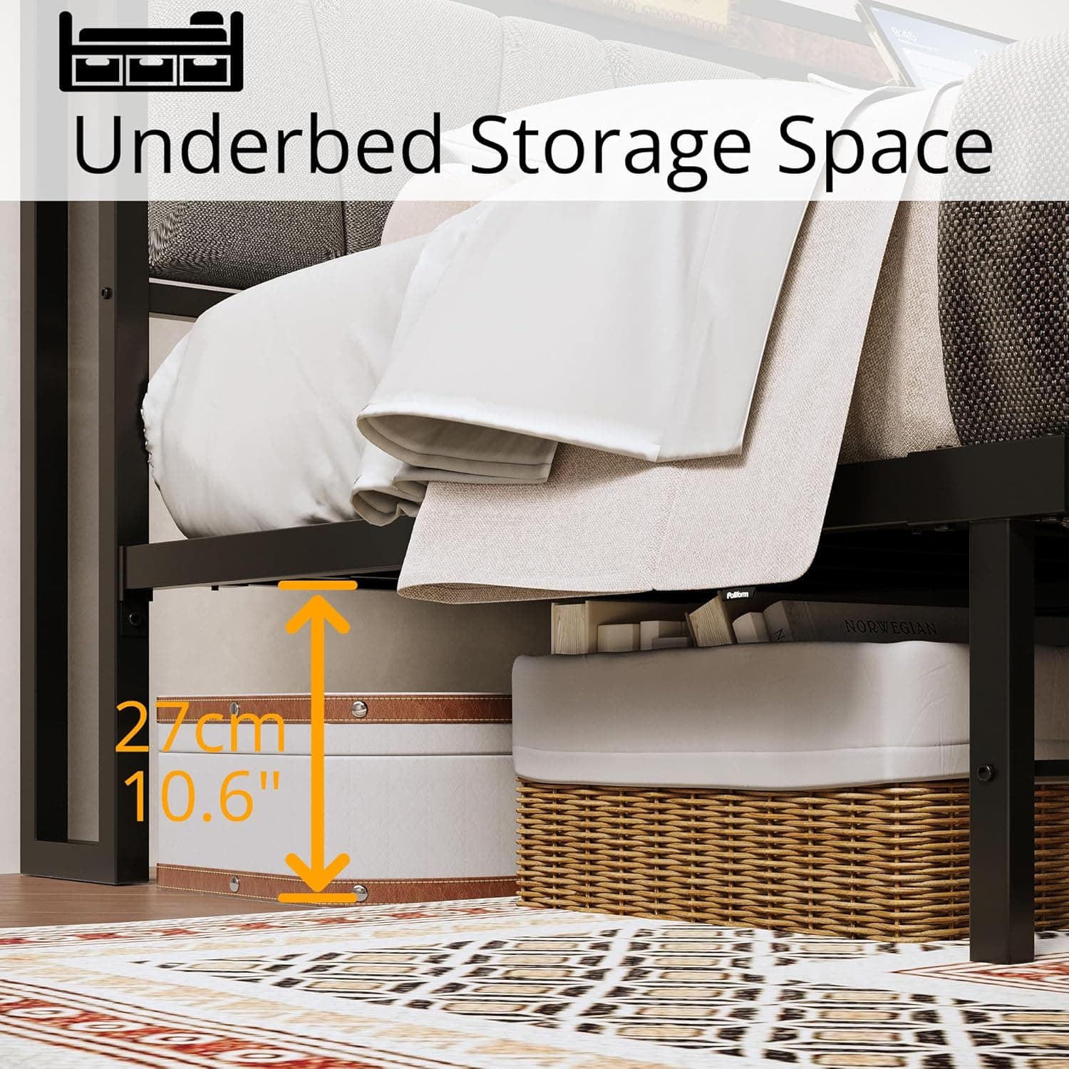 LIKIMIO King Size Bed Frame, Storage Headboard with Charging Station, Solid and Stable, Noise Free, No Box Spring Needed, Easy Assembly King Vintage Brown and Grey - Image 10