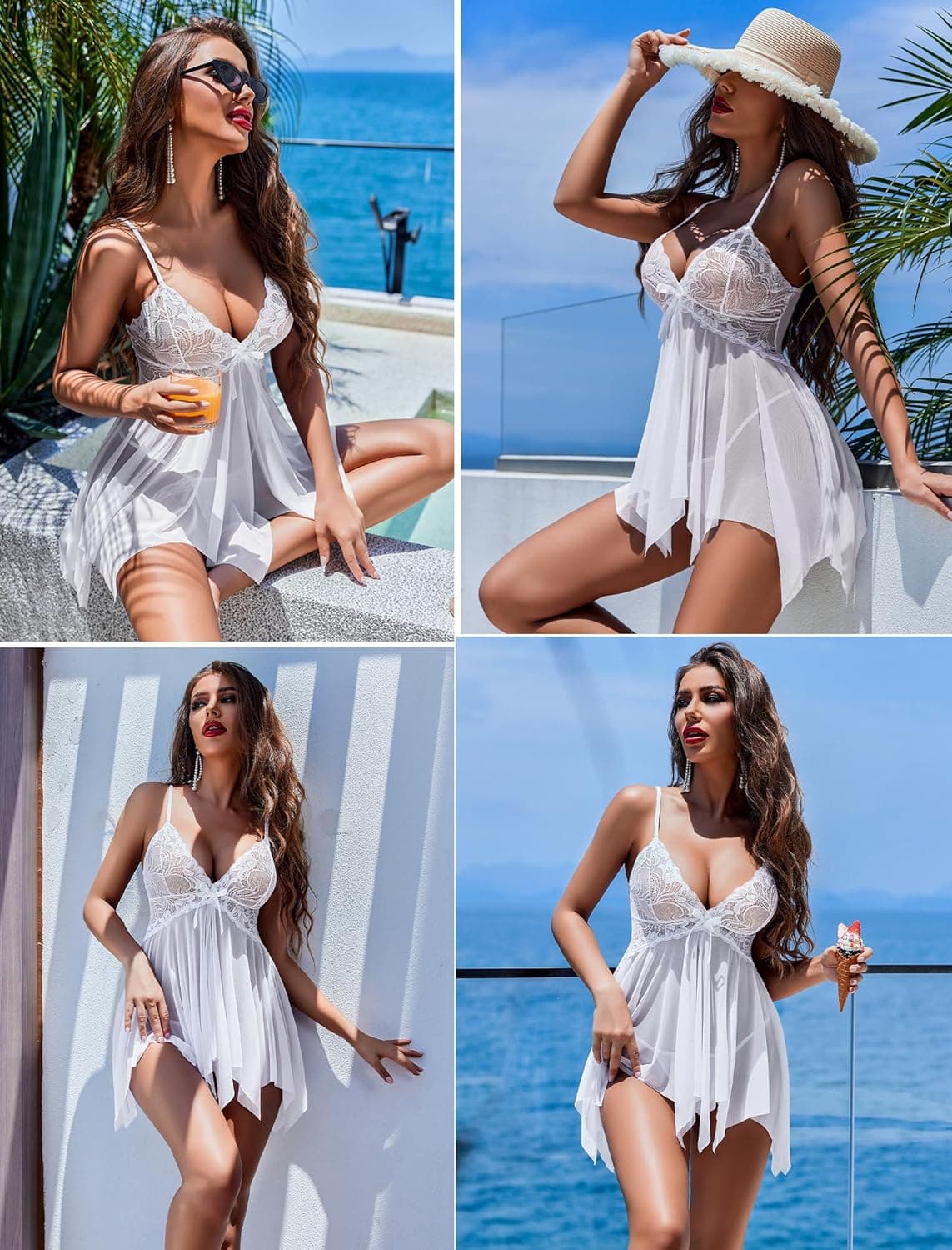 Avidlove Lingerie for Women Lace Babydoll Sleepwear Boudoir Outfits Plus Size Langeray XS-5XL B-white Medium - Image 9