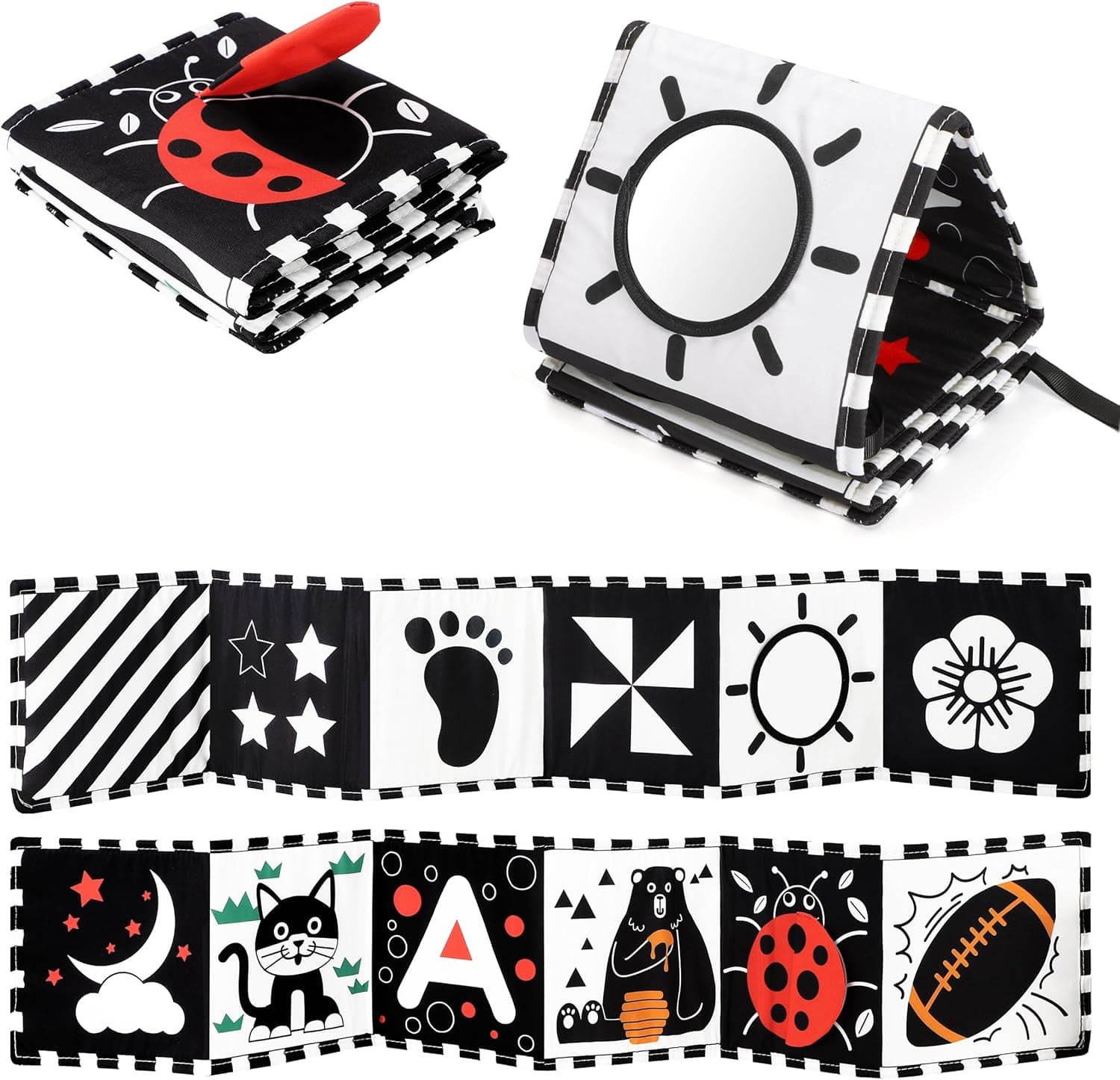 URMYWO Black and White Baby Toys, Tummy Time High Contrast Newborn Toys 0-3 Months, Soft Baby Book, Visual Stimulation Montessori Sensory Infant Toys 0-6-12 Months, Shower Gift for Boys Girls Black White and Colorful Toy - Image 2