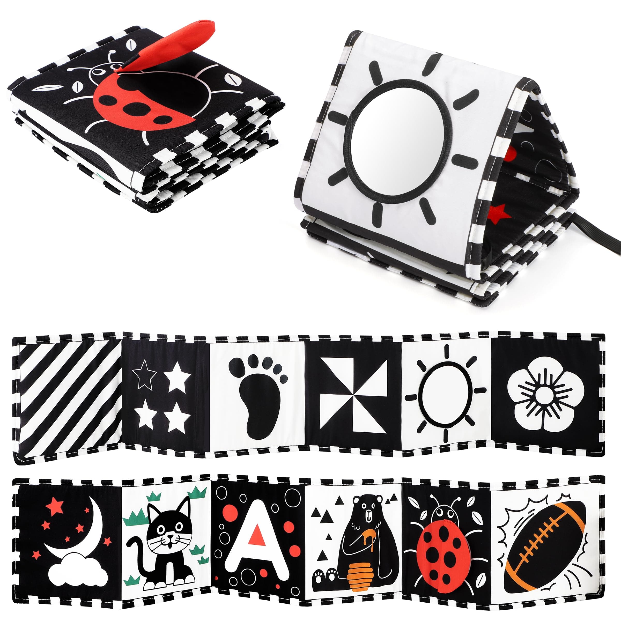URMYWO Black and White Baby Toys, Tummy Time High Contrast Newborn Toys 0-3 Months, Soft Baby Book, Visual Stimulation Montessori Sensory Infant Toys 0-6-12 Months, Shower Gift for Boys Girls Black White and Colorful Toy