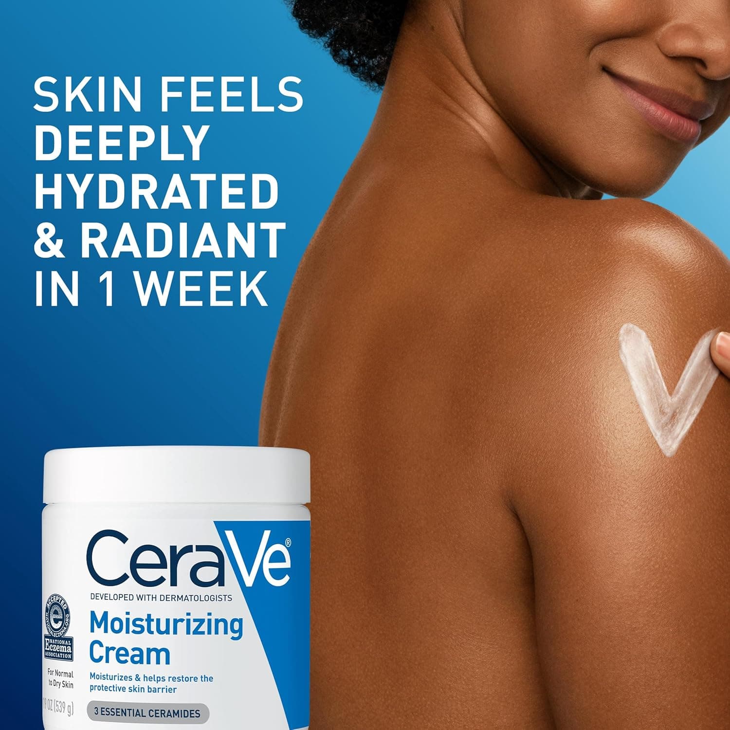 CeraVe Moisturizing Cream, Body and Face Moisturizer for Dry Skin, Body Cream with Hyaluronic Acid and Ceramides, Daily Moisturizer, Oil-Free, Fragrance Free, Non-Comedogenic, 19 Ounce 19 Ounce (Pack of 1) - Image 8