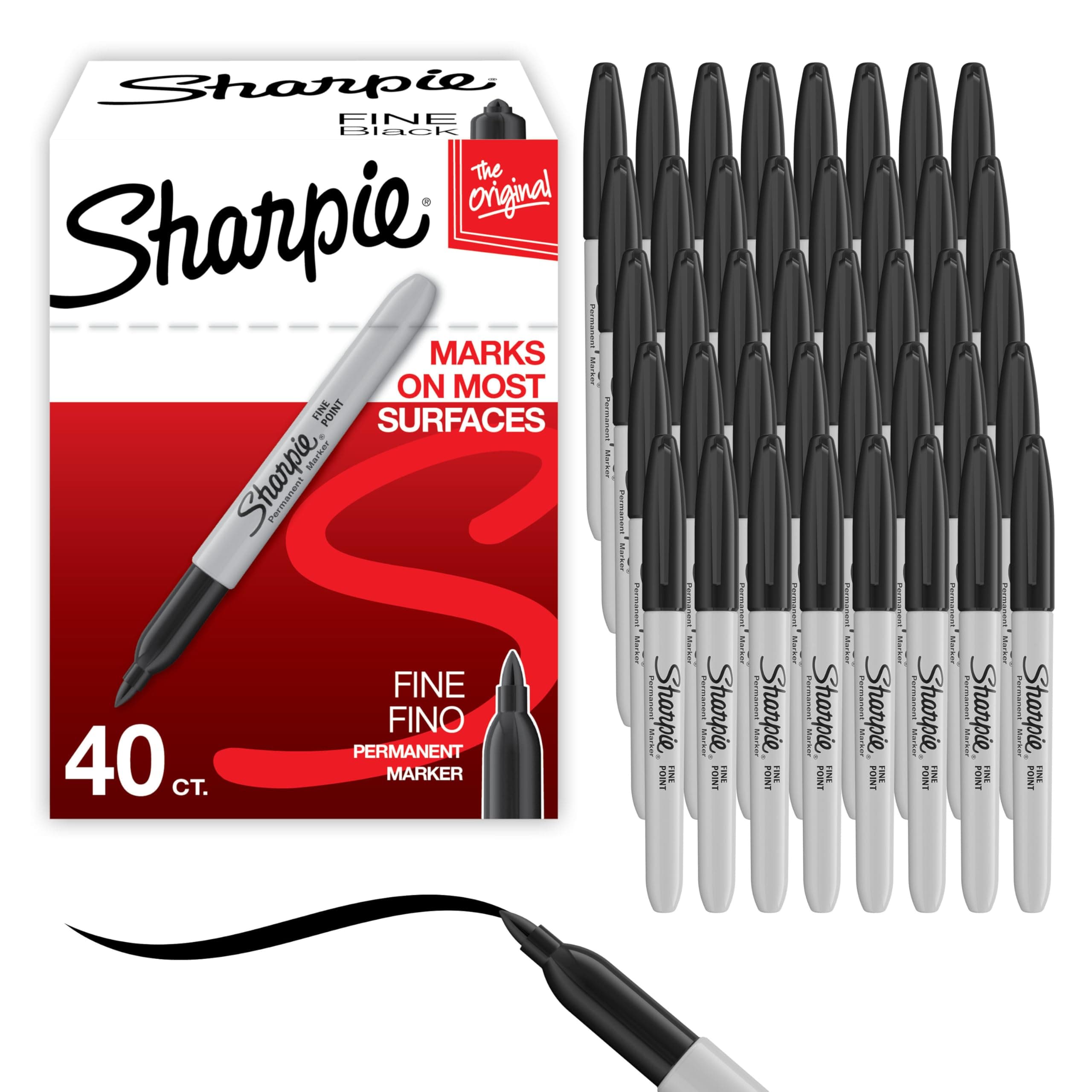 Sharpie Permanent Markers, Fine Point, Black, 40 Count - Quick Drying, Bulk Set for Classroom, Poster Boards, Office, Home, Teacher Supplies