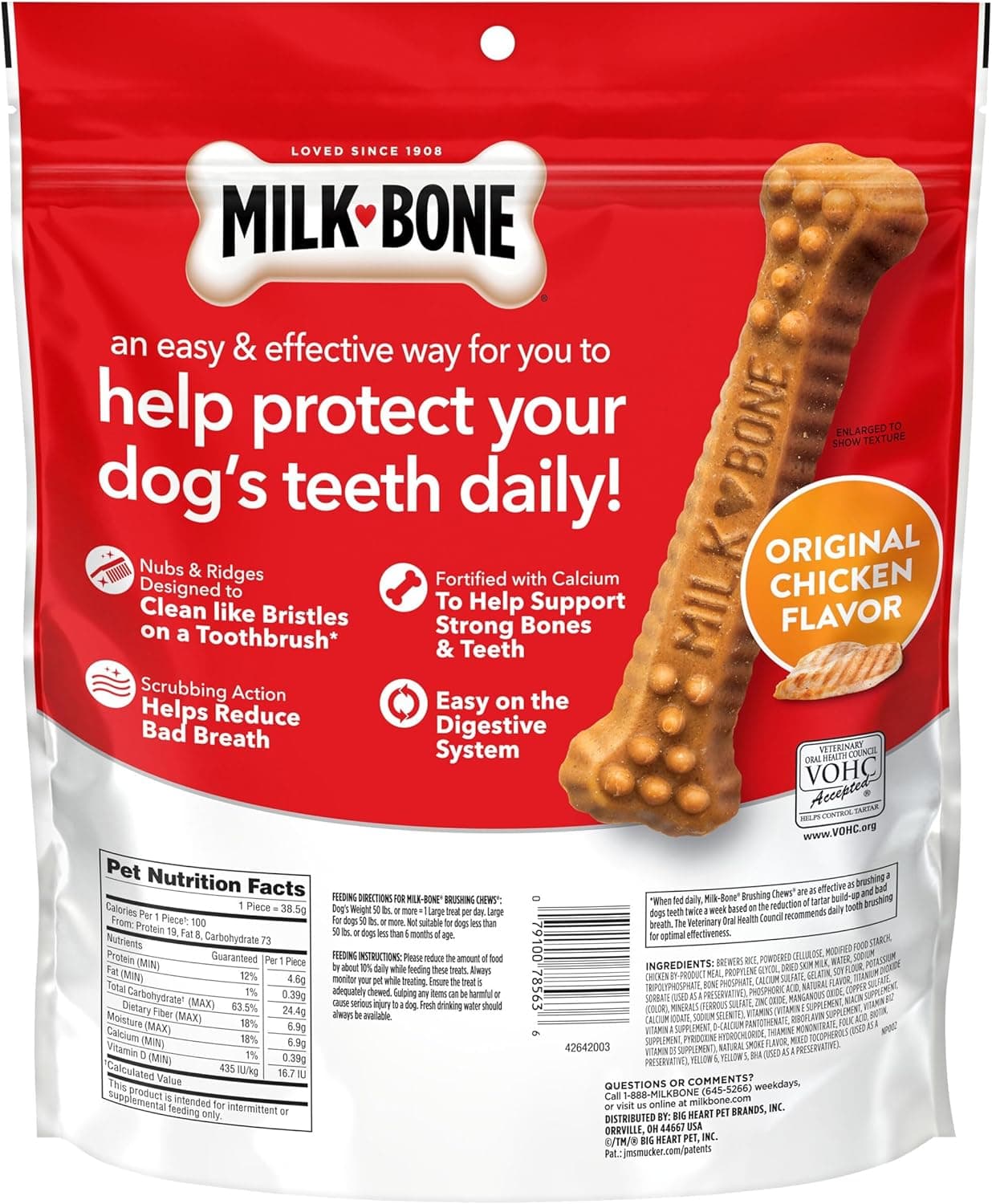 Milk-Bone Brushing Chews Sabor Original a Pollo Golosinas Dentales Diarias para Perros, Grande, 33.7 Oz. Bolsa 25 Contenido (Paquete de 1) - Image 3