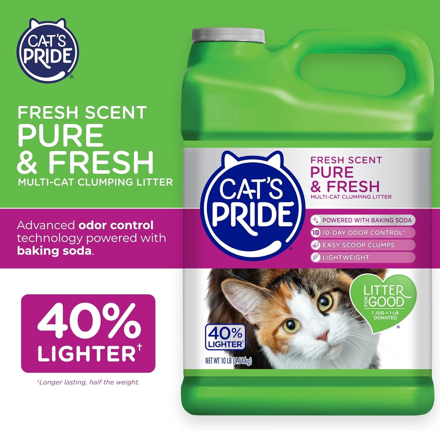Cat's Pride Premium Lightweight Clumping Litter: Pure & Fresh - Up to 10 Days of Powerful Odor Control - Multi-Cat, Scented, 10 Pounds Fresh Scent 10 Pound (Pack of 1) - Image 4