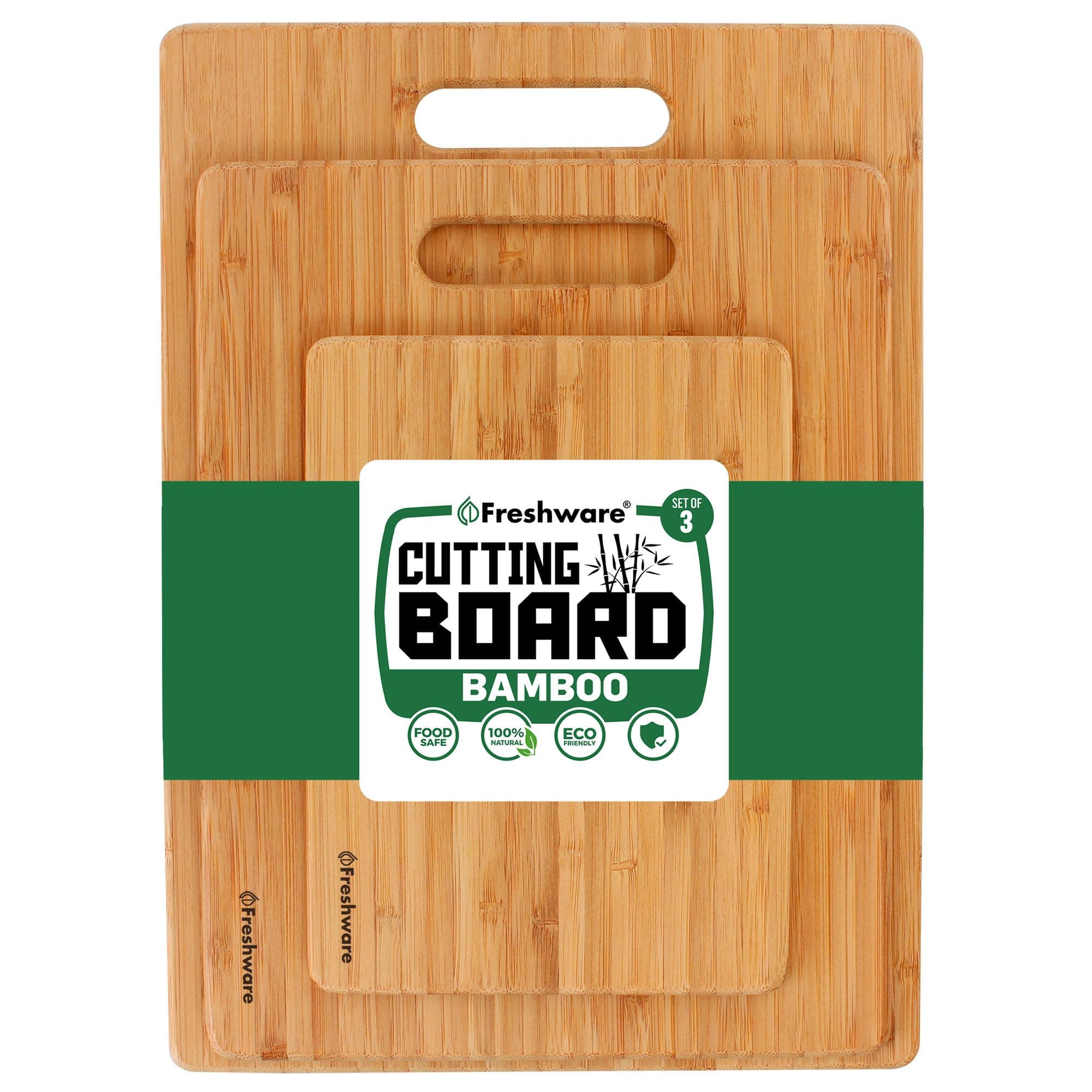 Bamboo Cutting Boards para sa Kusina [Set ng 3] Wood Cutting Board para sa Paghiwa ng Karne, Gulay, Prutas, Keso, Knife Friendly Serving Tray na may Hawakan Medium (Set ng 3)