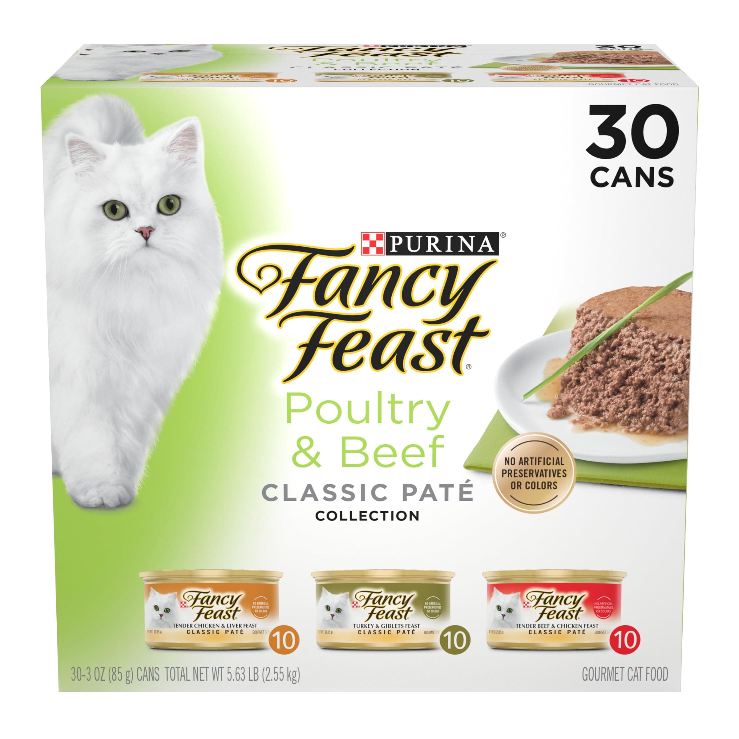 Fancy Feast Poultry and Beef Feast Classic Pate Collection Grain Free Wet Cat Food Variety Pack - (Pack of 30) 3 oz. Cans Poultry & Beef 3 Ounce (Pack of 30)