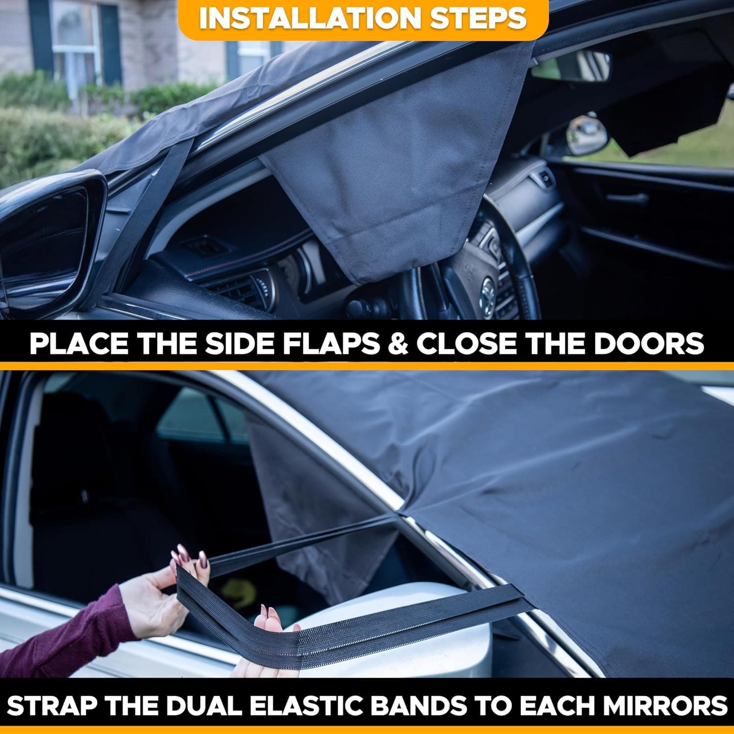 EcoNour Windshield Cover for Ice and Snow - Universal Fit for Car, SUV, Truck, Heavy Duty 600D Oxford Fabric Frost Protector for Ice & Sleet, Includes Anti-Theft Straps, Medium (69"x42") - Image 8