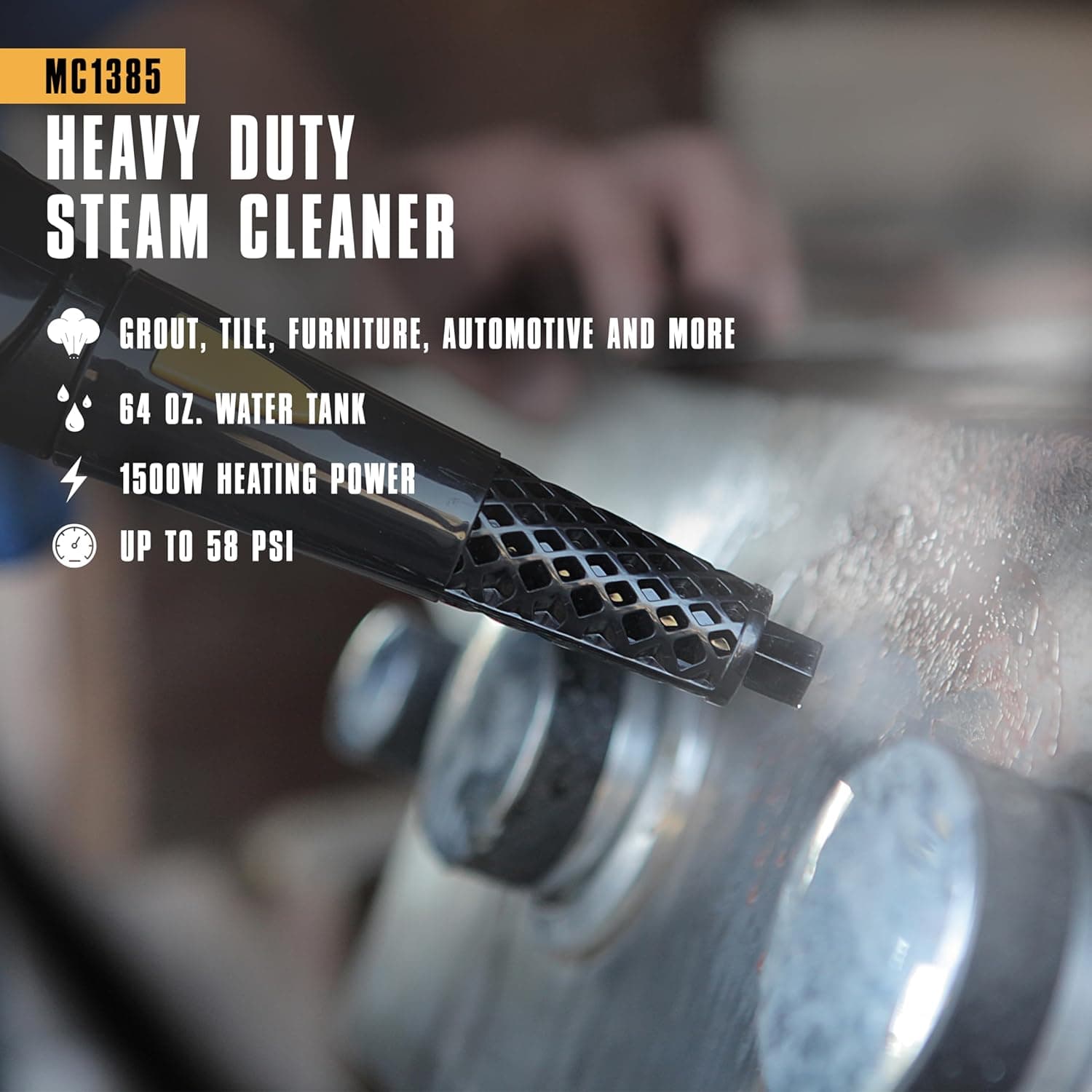 McCulloch MC1385 Deluxe Canister Steam Cleaner, 2-Hour Runtime, Chemical-Free, 23 Accessories: Mop Head, Brushes & More - Built for Home, Tile, Carpet, Furniture, & Personal Car Detailing - Image 3