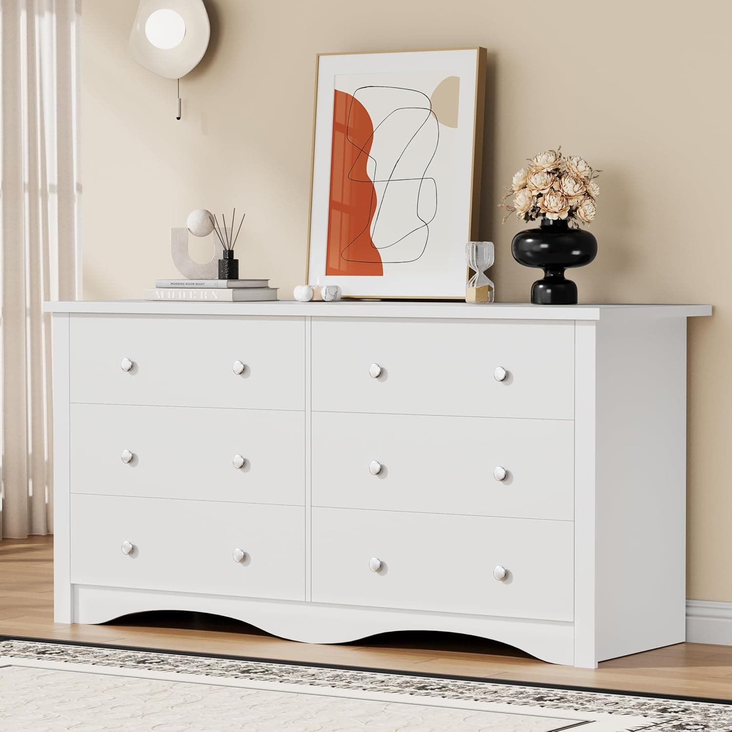 YESHOMY Dresser for Bedroom with 6 Drawers, Modern Chest of Drawers, Wooden Dressers, TV Stand for Living Room,Closet, Hallway (White) - Image 2