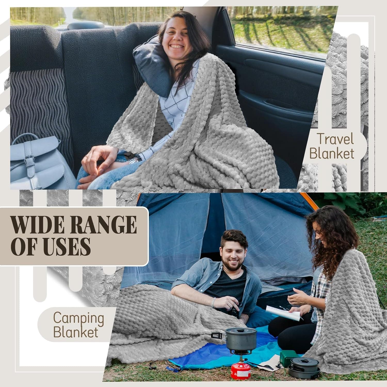 6 Pcs Flannel Throw Blanket Bulk 50 x 60 Inch - 240 GSM Turtle Velvet Jacquard Decorative Blankets Soft Lightweight Bed Throw for Sofa Pet Bed Party Outdoor Wedding Ideas Donation Homeless Gifts, Gray - Image 5