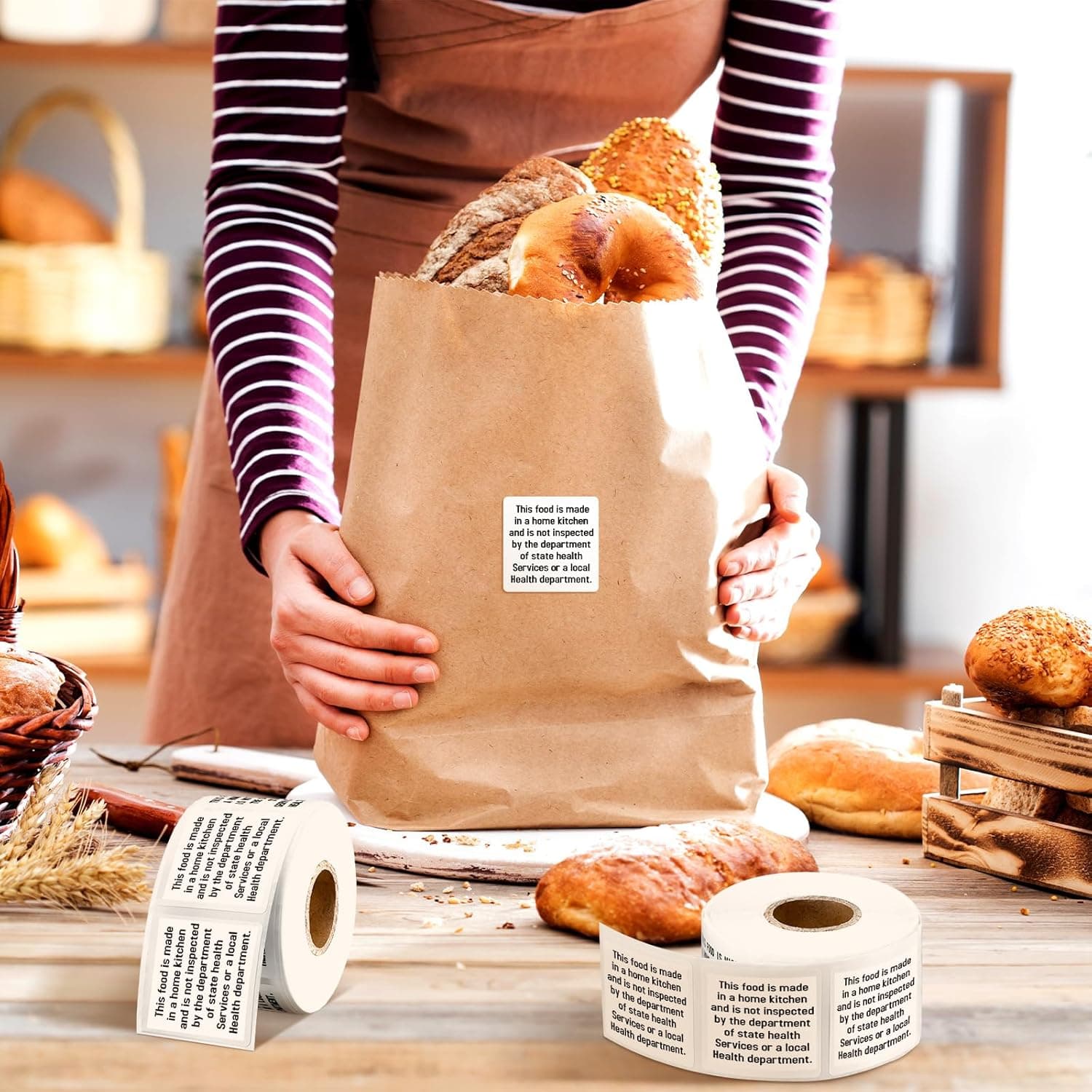 Janlaugh 500 Count Cottage Food Law Labels Stickers Made in a Home Kitchen Decal 1.5 Square Food Stickers Thermal Printed Labels for Home Kitchen White Home Kitchen Made - Image 8