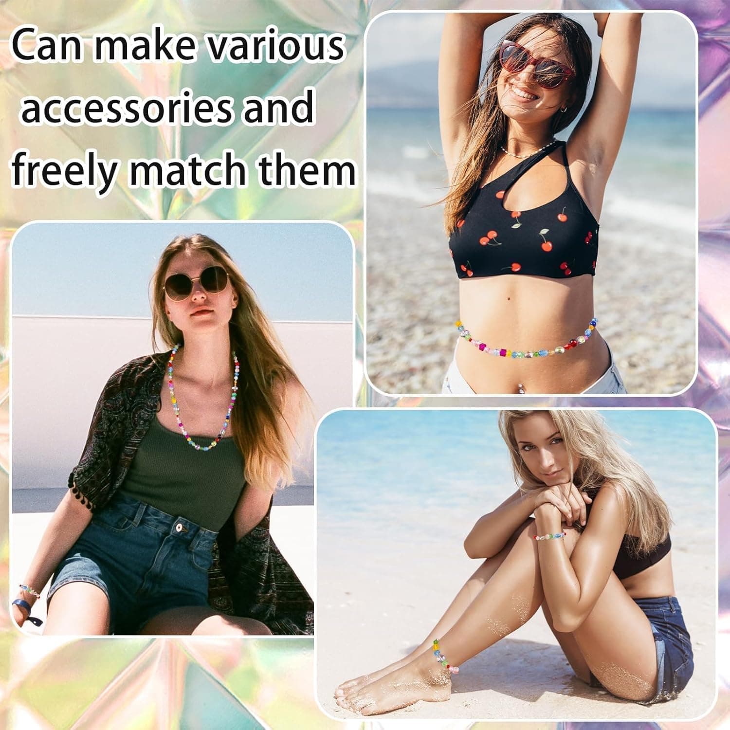 OuMuaMua 636pcs Glass Beads for Jewelry Making, Loose Sparkly Beads Hole Drilled DIY for Bracelets Craft Earrings Making, Colorful Rainbow Crystal Beads Colorful Rainbow Crystal Beads 636pcs - Image 10