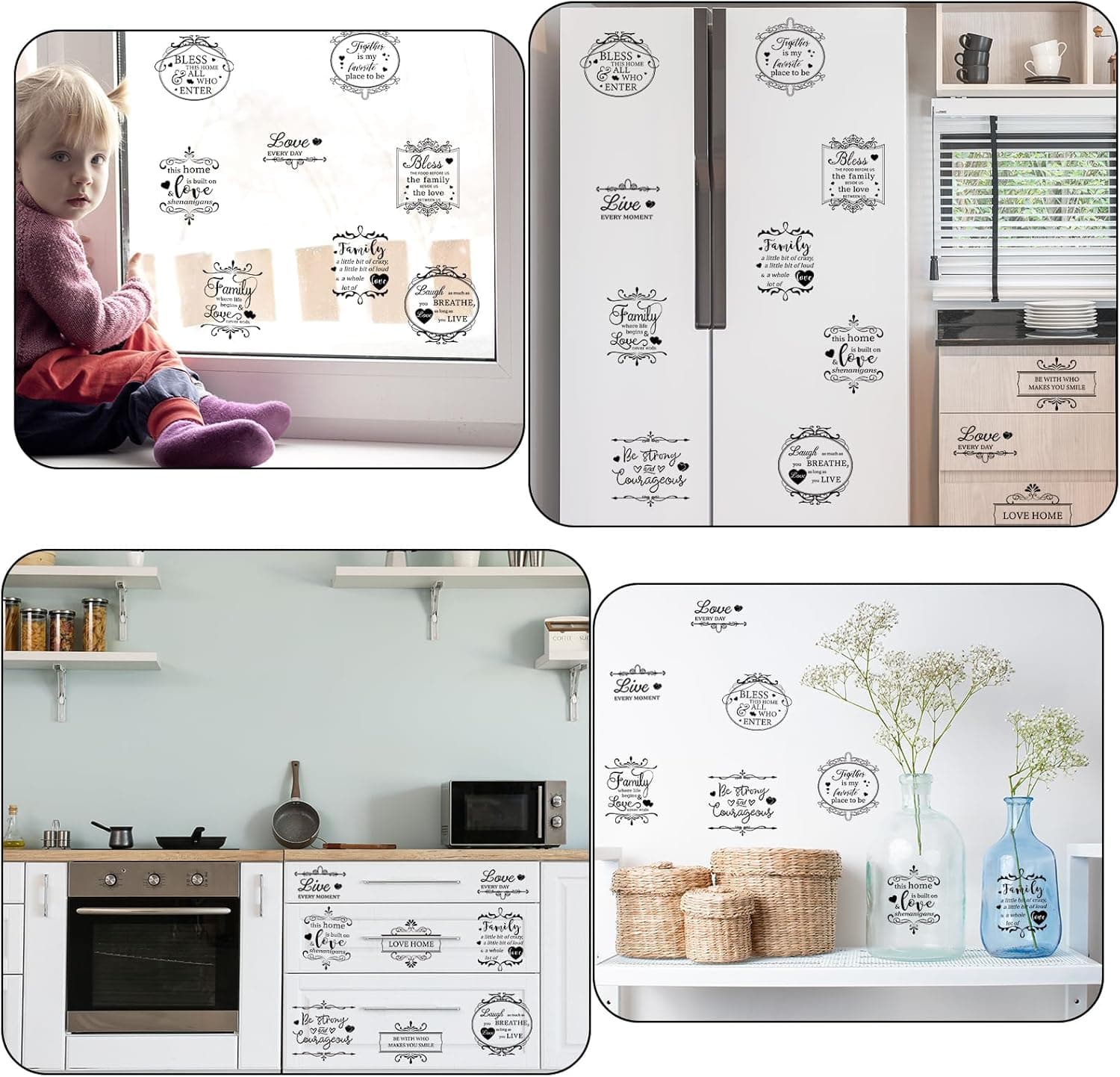 Whaline 11 Sheets Vintage Word Rub on Transfers Decals for Crafts and Furniture Black Warm Letters Rub on Transfer Furniture Stickers Decals for School Home Office DIY Art Craft Decor, 5.5 x 5.5Inch Simple - Image 6