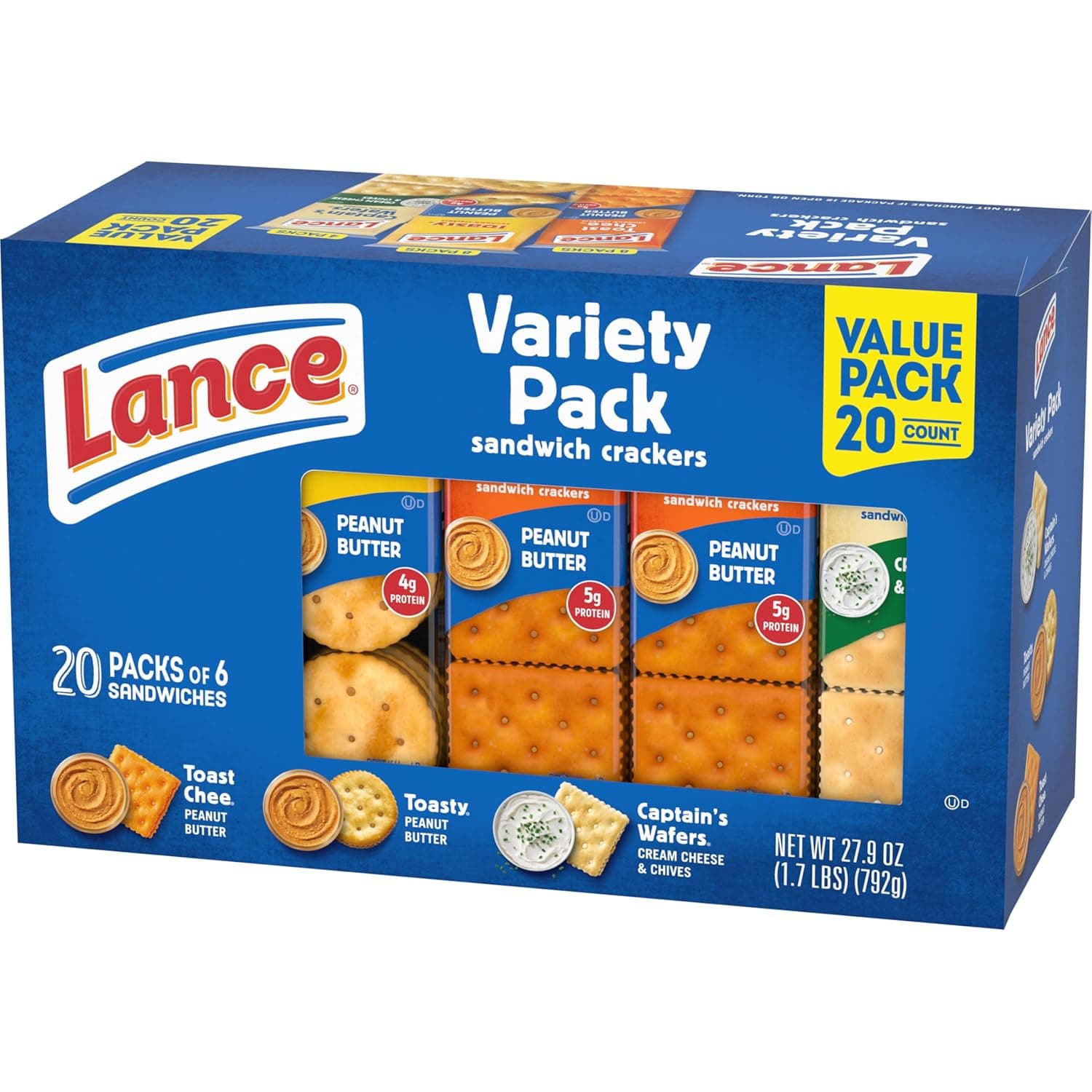 Lance Sandwich Crackers, Variety Pack, 3 Flavors, 20 Individually Wrapped Packs, 6 Sandwiches Each Variety Pack 1.4 Ounce (Pack of 20) - Image 11