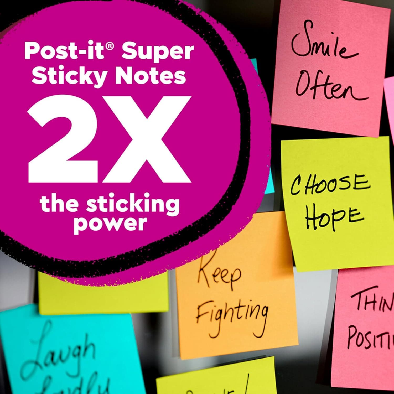Post-it Super Sticky Notes, 24 Sticky Note Pads, 3 x 3 in., Ideal for Organization in Your Dorm, Home or Office, 2X The Sticking Power, Supernova Neons Collection 7.4" x 3.2" - Image 3
