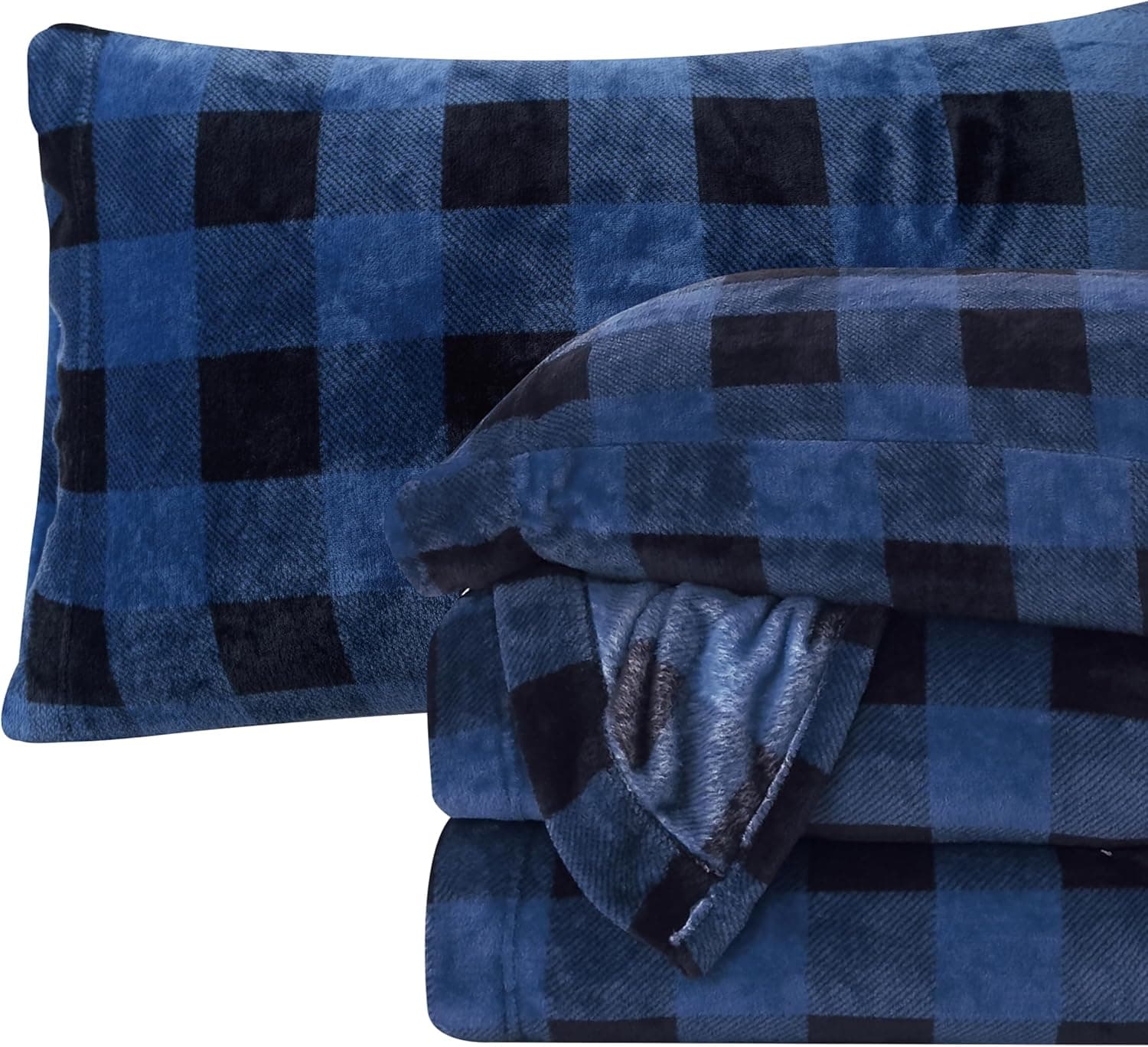 Elegant Comfort Luxuriously Soft 4-Piece Velvet Plush Flannel Sheet Set - Premium Quality - Cozy Warm, Anti-Static, Non Pilling Fuzzy Velvet Flannel Fleece Deep Pocket Sheet Set - Queen, Buffalo Blue Buffalo Blue Queen - Image 2
