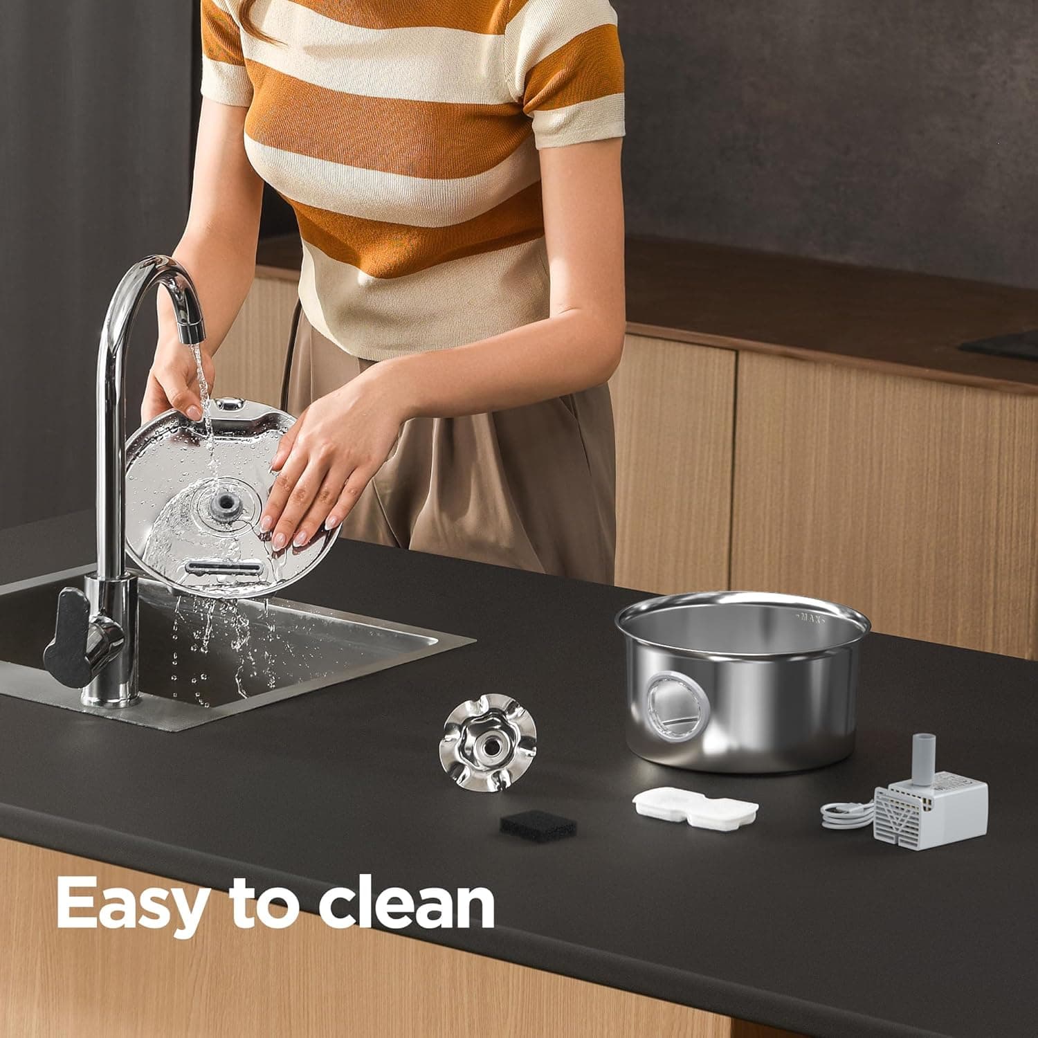 Stainless Steel Cat Water Fountain: 88oz/2.6L Ultra Quiet Pet Fountain with Flower Kitty Spout & LED Blue Light Water Dispenser with Water Level Window for Cats/Dogs Indoor (Silver) - IHOUONE cat Fountain + 1 Filters & 1 Sponges - Image 10