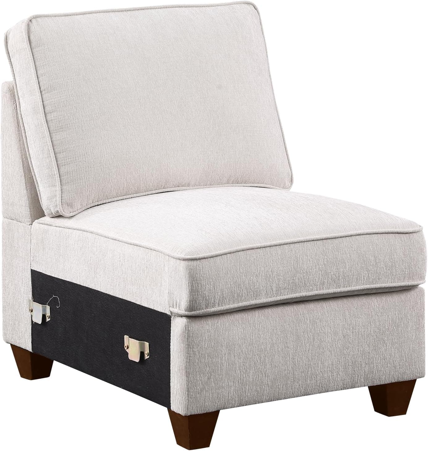 127" L-Shaped Sectional Couch with Movable Ottoman & 6 Throw Pillows,7 Seat Chenille Upholstered Sofa W/2 Cup Holder,USB Port & Hidden Storage Box,DIY Combination,for Living Room,Apartment,Beige Beige-2 127" - Image 9