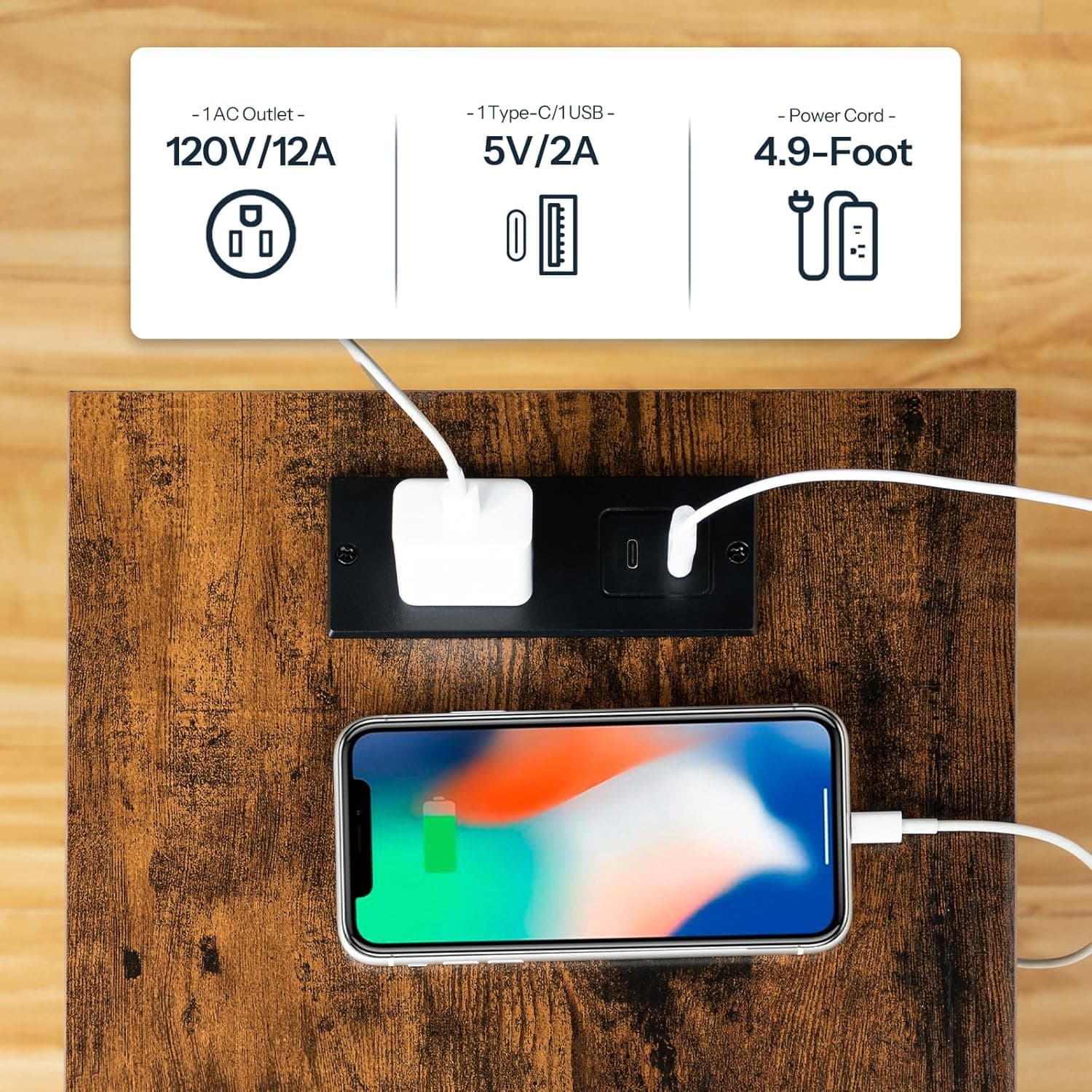 HOOBRO Side Table with Charging Station, Set of 2 End Tables with USB Port and Outlets, Nightstand with 2-Layer Storage Shelves for Small Spaces, Living Room, Bedroom, Rustic Brown BF09UBZP201 2 Rustic Brown + Black - Image 6