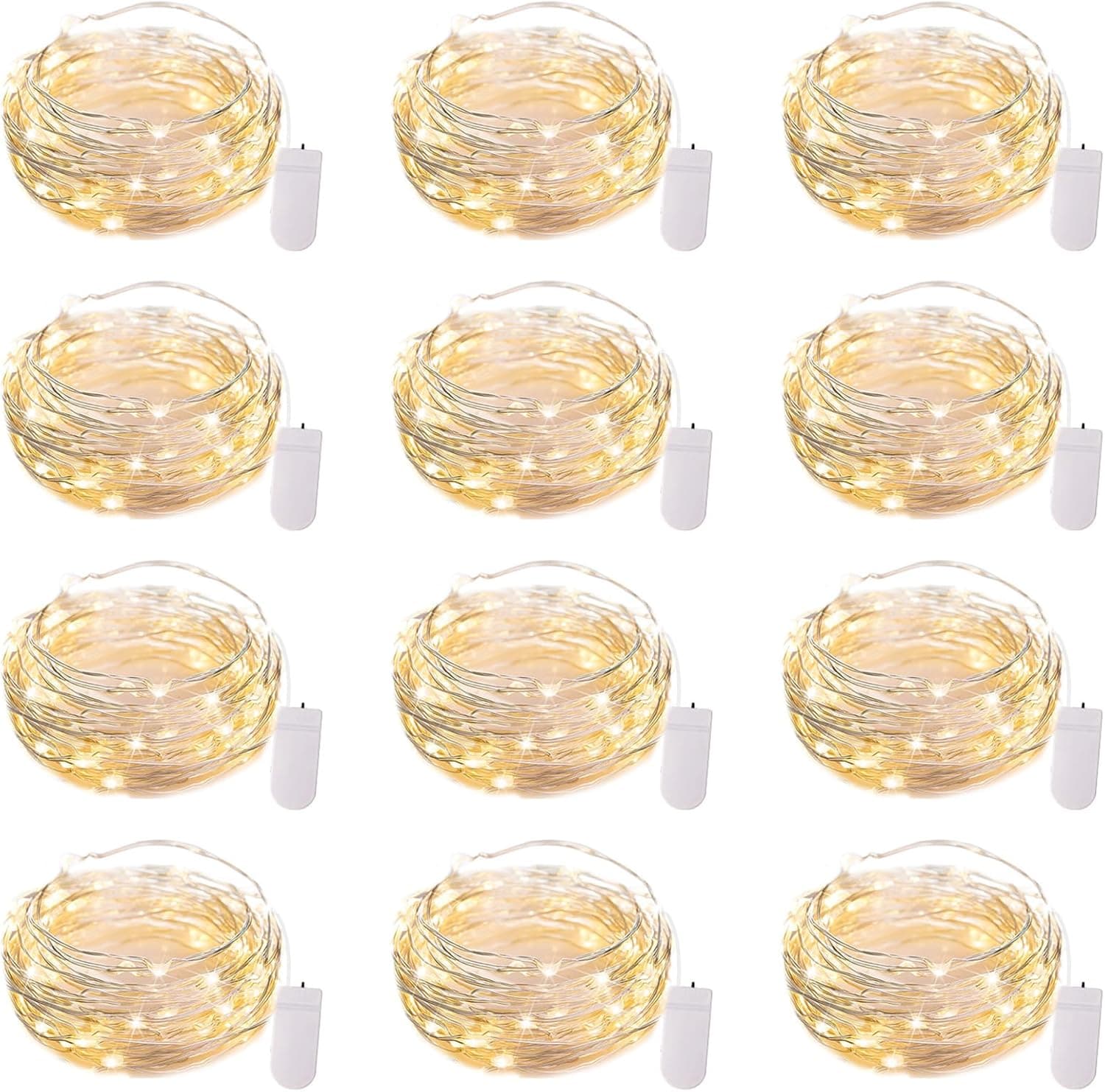 Brightown 12 Pack LED Fairy Lights Battery Operated String Lights - 7ft 20LED Waterproof Silver Wire Firefly Starry Moon Lights for DIY Crafts Wedding Table Centerpieces Party Bedroom Christmas Warm White 12 Pack - Image 2