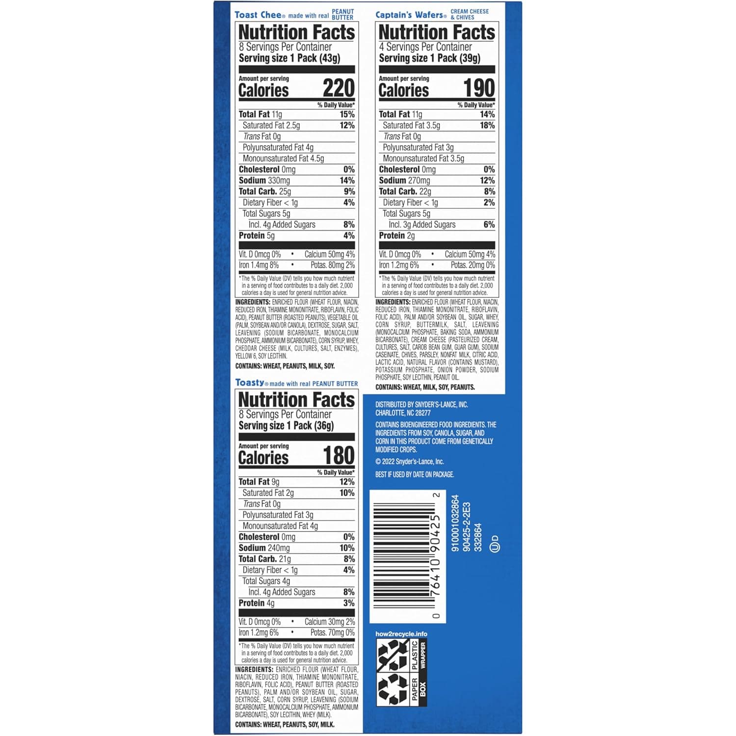 Lance Sandwich Crackers, Variety Pack, 3 Flavors, 20 Individually Wrapped Packs, 6 Sandwiches Each Variety Pack 1.4 Ounce (Pack of 20) - Image 9