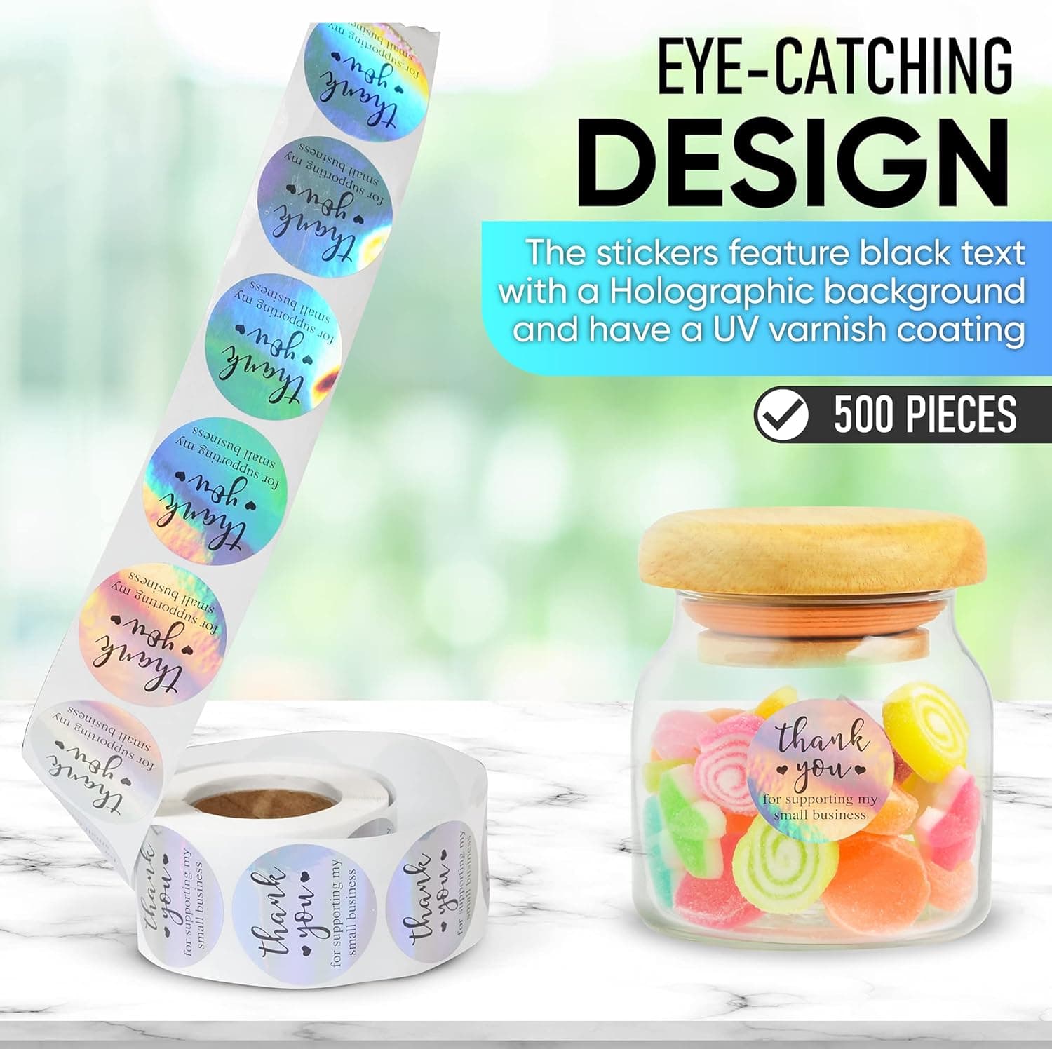 500 PCS Holographic Thank You for Supporting My Small Business Stickers – 1.5 Inch Round Self-Adhesive Waterproof Labels – Eye-Catching Packaging Seals for Orders, Gift Bags, Boxes & Envelopes - Image 4