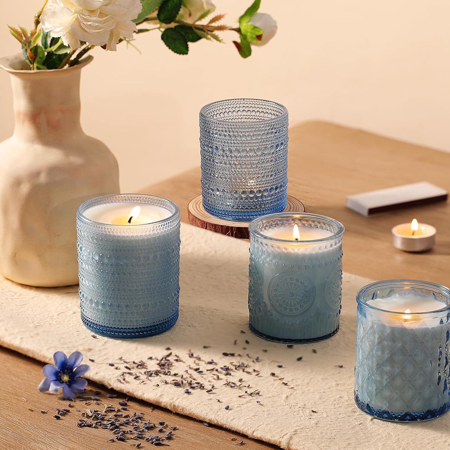 DARJEN 12 Pack Blue Candle Jars for Making Candles- 3 Styles Glass Candle Making Jars Bulk with Bamboo Lids and Labels, Candle Making Supplies Candle Vessels for DIY Gifts - Image 8