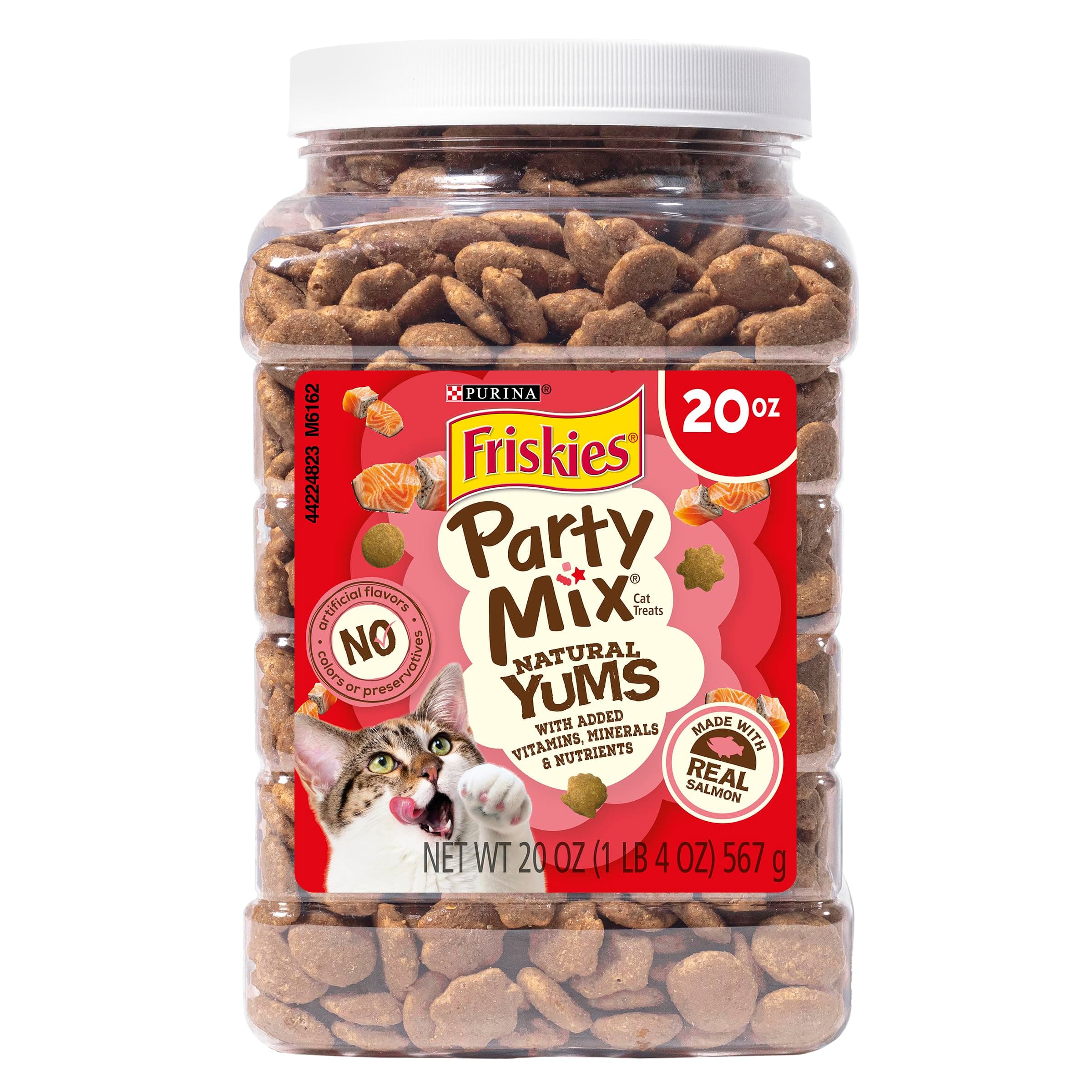 Purina Friskies Natural Cat Treats Party Mix Natural Yums With Real Salmon and Added Vitamins, Minerals and Nutrients - 20 Oz. Canister 1.25 Pound (Pack of 1)