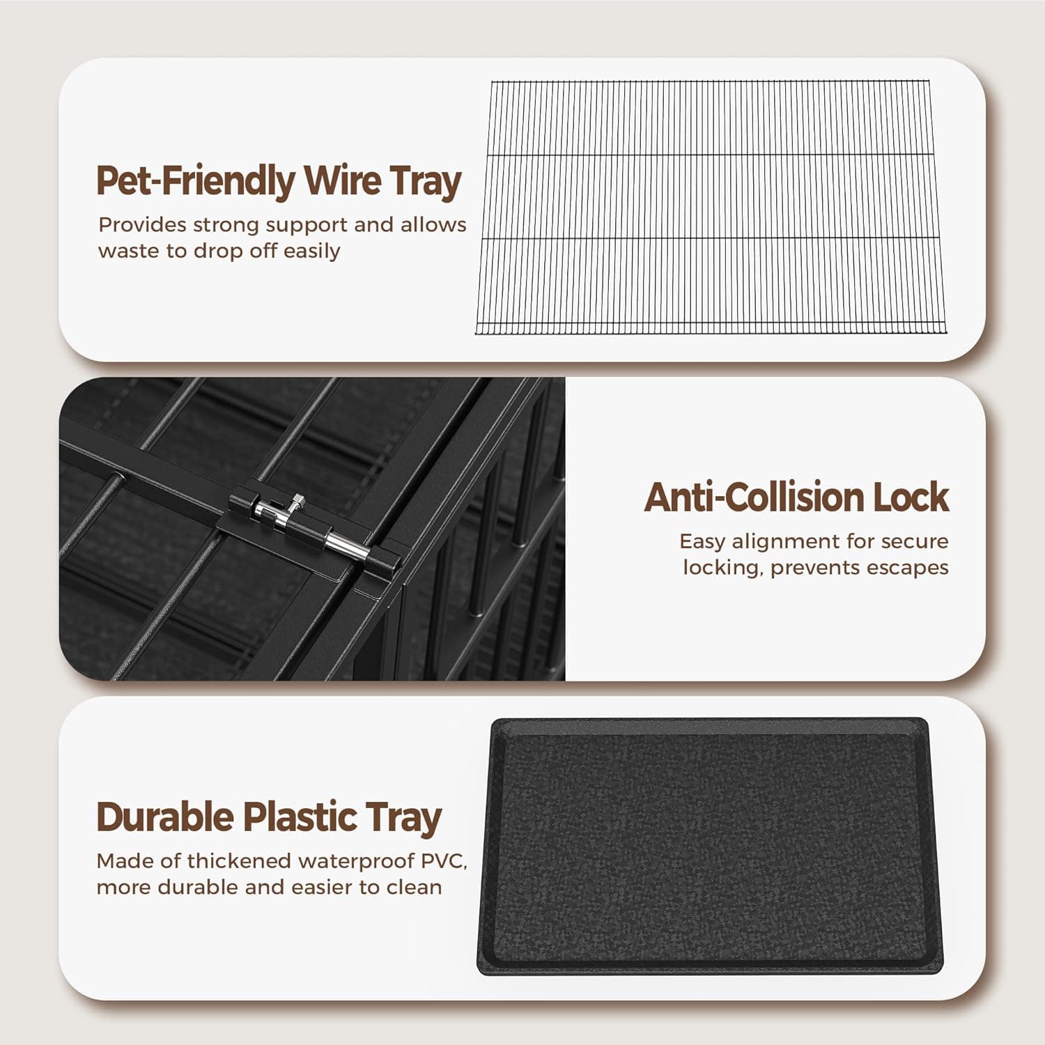 48"/38" Dog Crates for Large Dogs, Upgraded 4 Lockable Wheels, Removable Door, Dog Kennel Indoor, Max Load 300Lbs, Easy to Clean, Removable Tray, XL Dog Cage for Large and Medium Dogs 48 Inch - Image 9