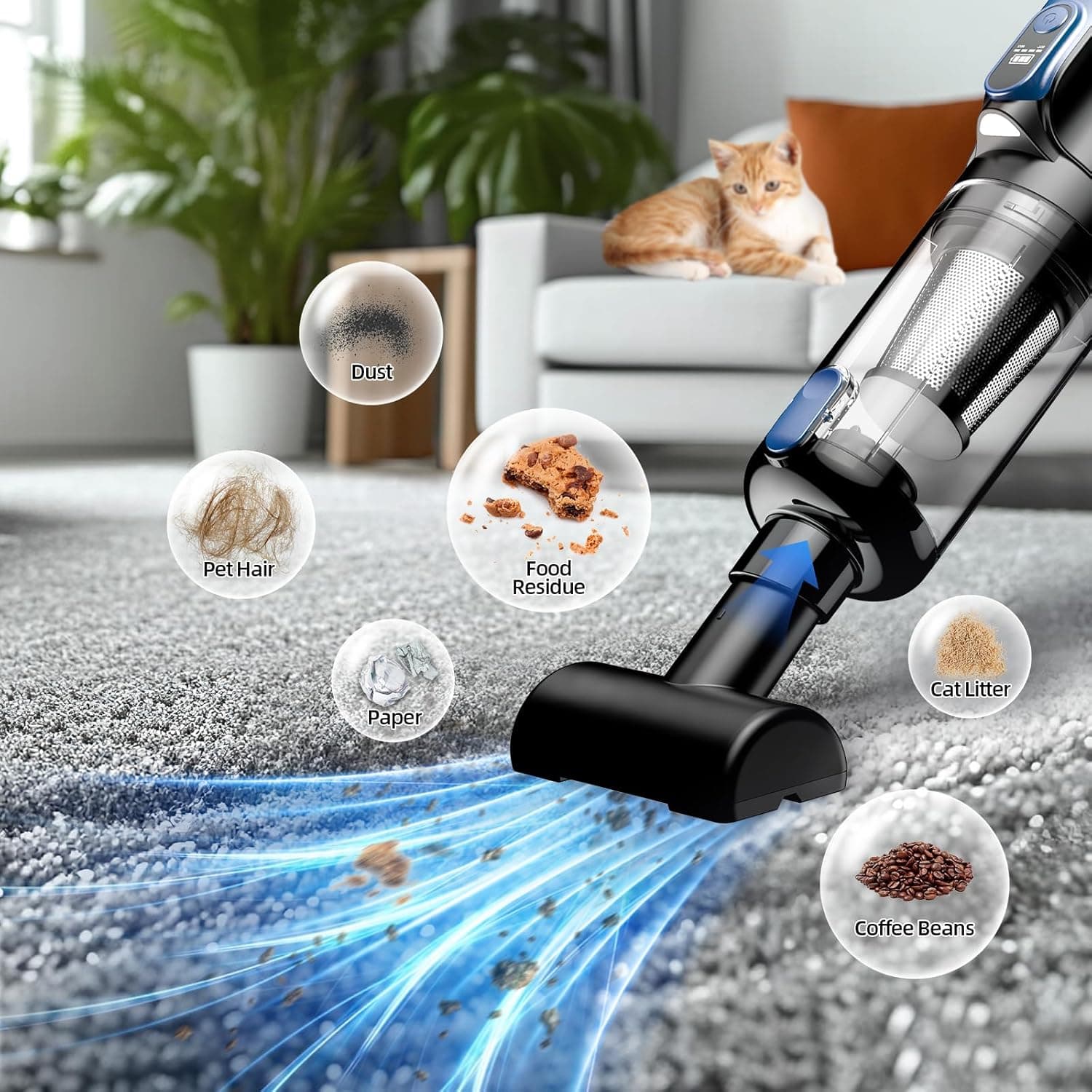 Car Vacuum Portable Cordless, 18000Pa 2 in 1 Vacuum Cleaner&Air Duster, 130W Brushless Motor Handheld Vacuum Cordless with 7800mAh Battery, LED Light, Multi-Nozzles for Car, Home, Office, Pet Blue - Image 3