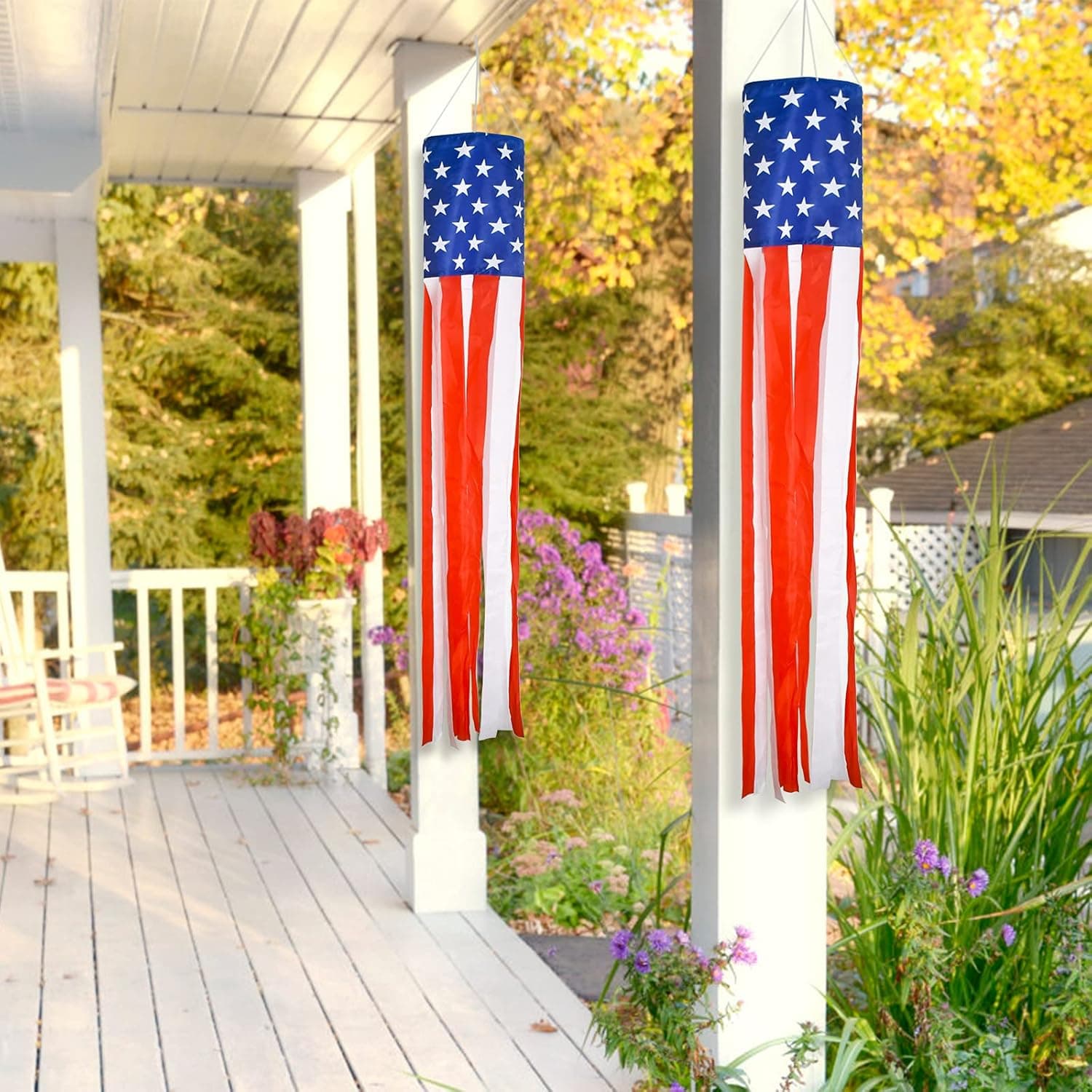 4th of July Decor,Set of 2 American Flag Windsock 60 Inch,Yard/Garden Clearance Outdoor Decorations Hanging,Wind Socks Hanging with Embroidered Stars Stripes,Fourth of July USA Patriotic Decoration - Image 5