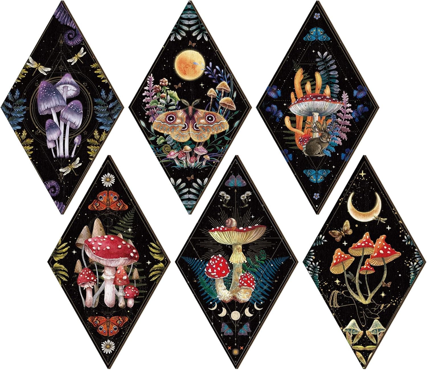 Sintuff 6 Pieces Christmas Gothic Wall Decor Boho Sun Moon Phases Wall Art Gothic Minimalist Stars Sun Hanging Wooden Home Decor Farmhouse Pediments for Gallery Living Bedroom Room(Mushroom) - Image 2