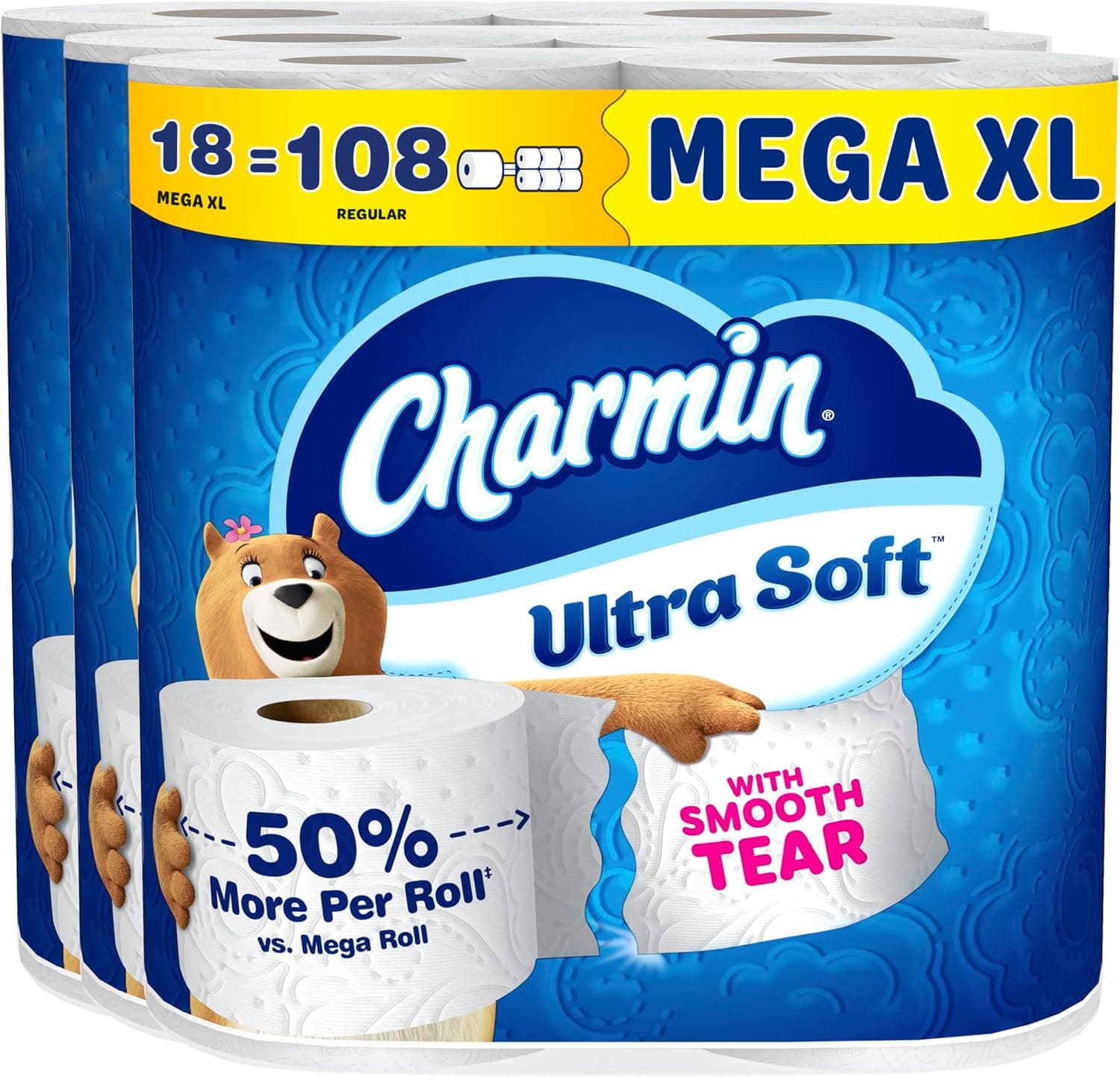 Amazon.com: Charmin Ultra Soft Toilet Paper, 18 Mega XL Rolls = 108 Regular Rolls : Health & Household