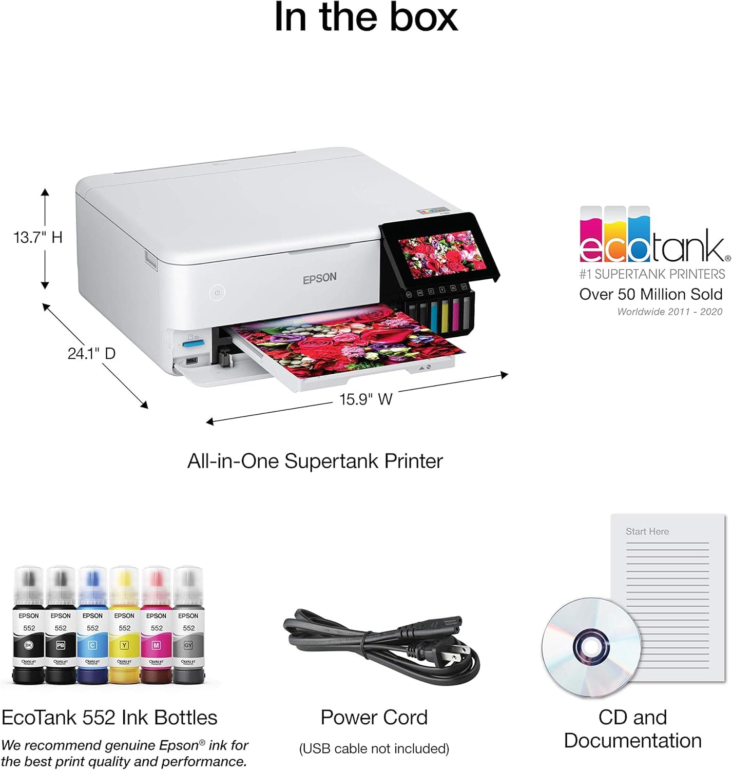 Epson EcoTank Photo ET-8500 Wireless Color All-in-One Supertank Printer with Scanner Copier, Ethernet and 4.3-inch Colorfull Touchscreen - White - Image 6