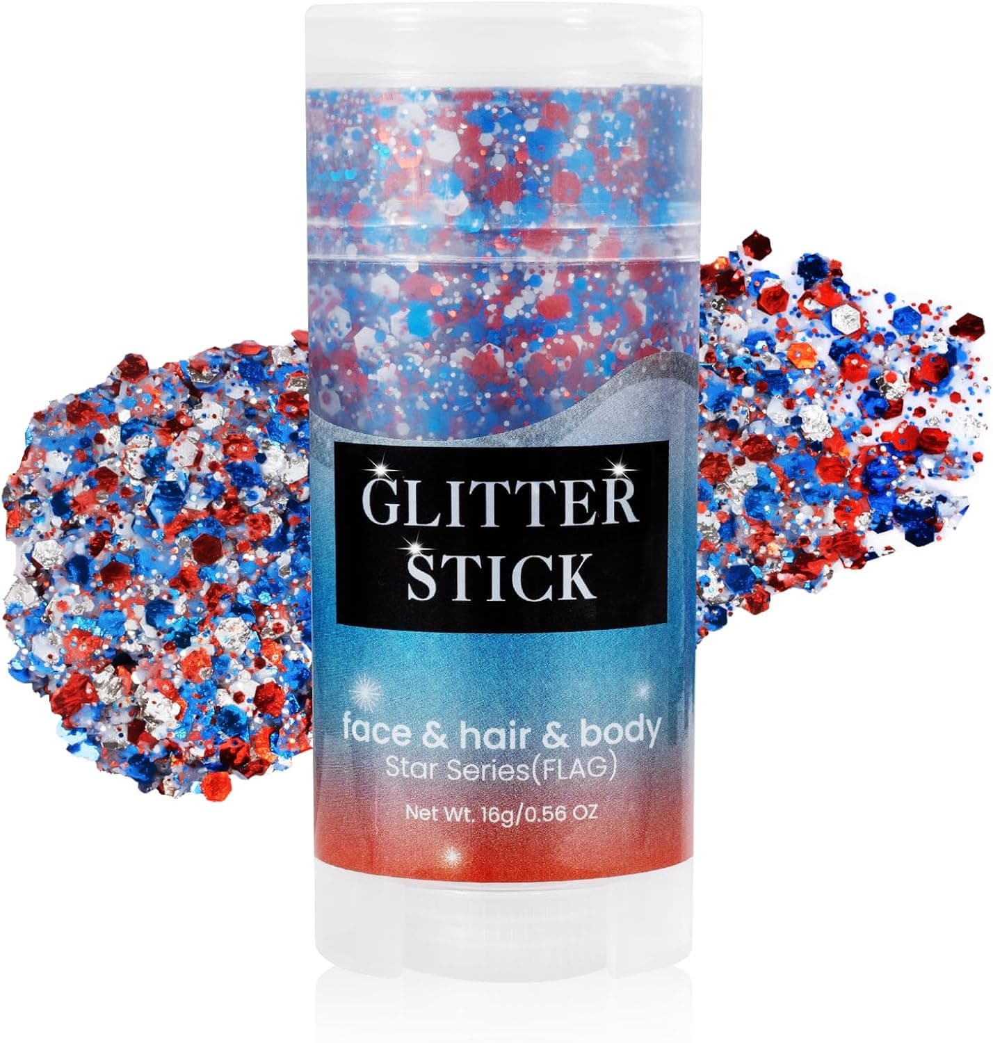 Mysense Patriotic USA Flag Face Hair Glitter for Independence Day Memorial Day Veterans Day, 4th of July Outfits and Accessories for Women Kids, 08# Red White and Blue Glitter Stick, 0.56oz - Image 2