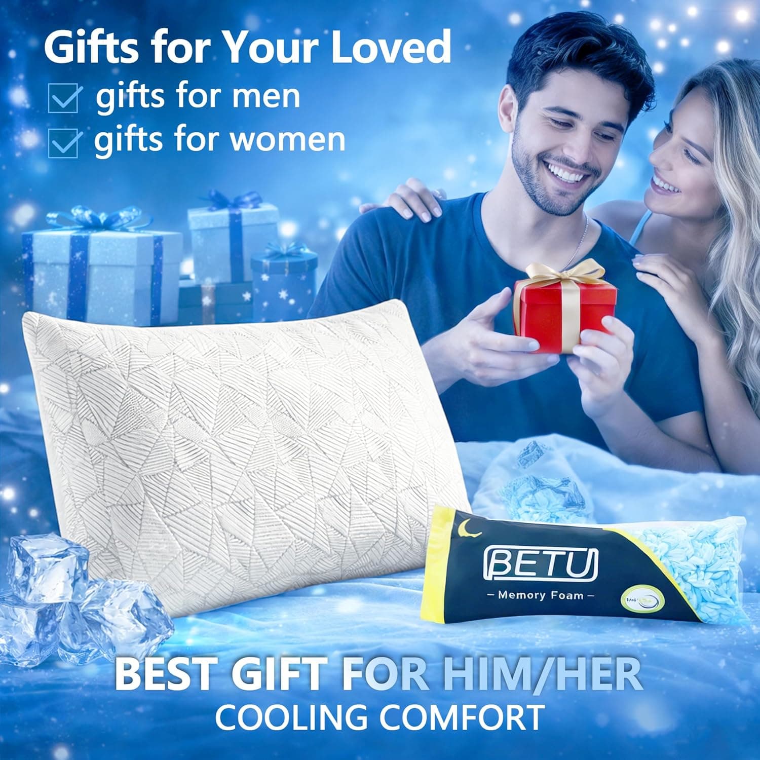 BETU Cooling Pillow Queen Size, Shredded Memory Foam Cool Pillow for Hot Sleepers, Adjustable Firm Soft Support Bed Pillows Perfect for Back Neck Pain and Side Sleeping with Pillow Case Cover, White Queen (1 Count) White - Image 7