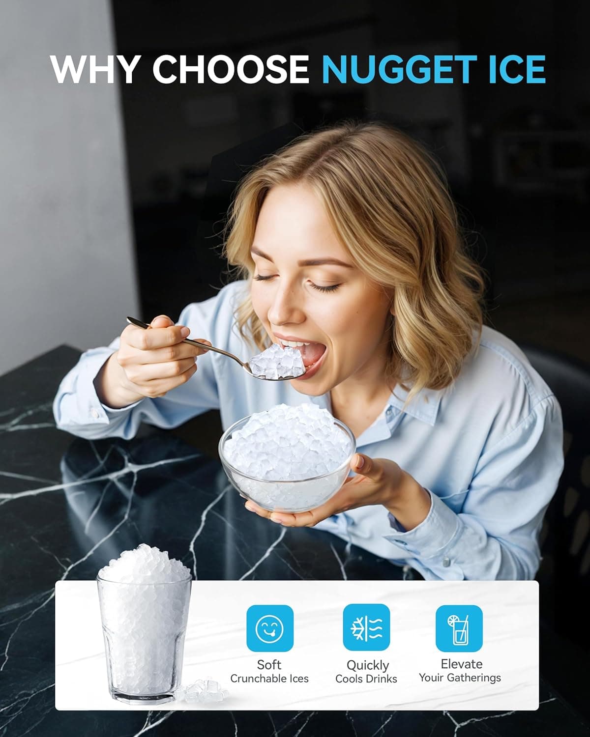 EUHOMY Smart Nugget Ice Maker Countertop, Pebble Ice Maker Machine with APP Control, 40lbs/24H, Ready in 7 Mins, Self-Cleaning, Portable Sonic Ice Makers with Hanging Ice Scoop for Home/Kitchen/Office Black 40 lbs/Day - Image 2