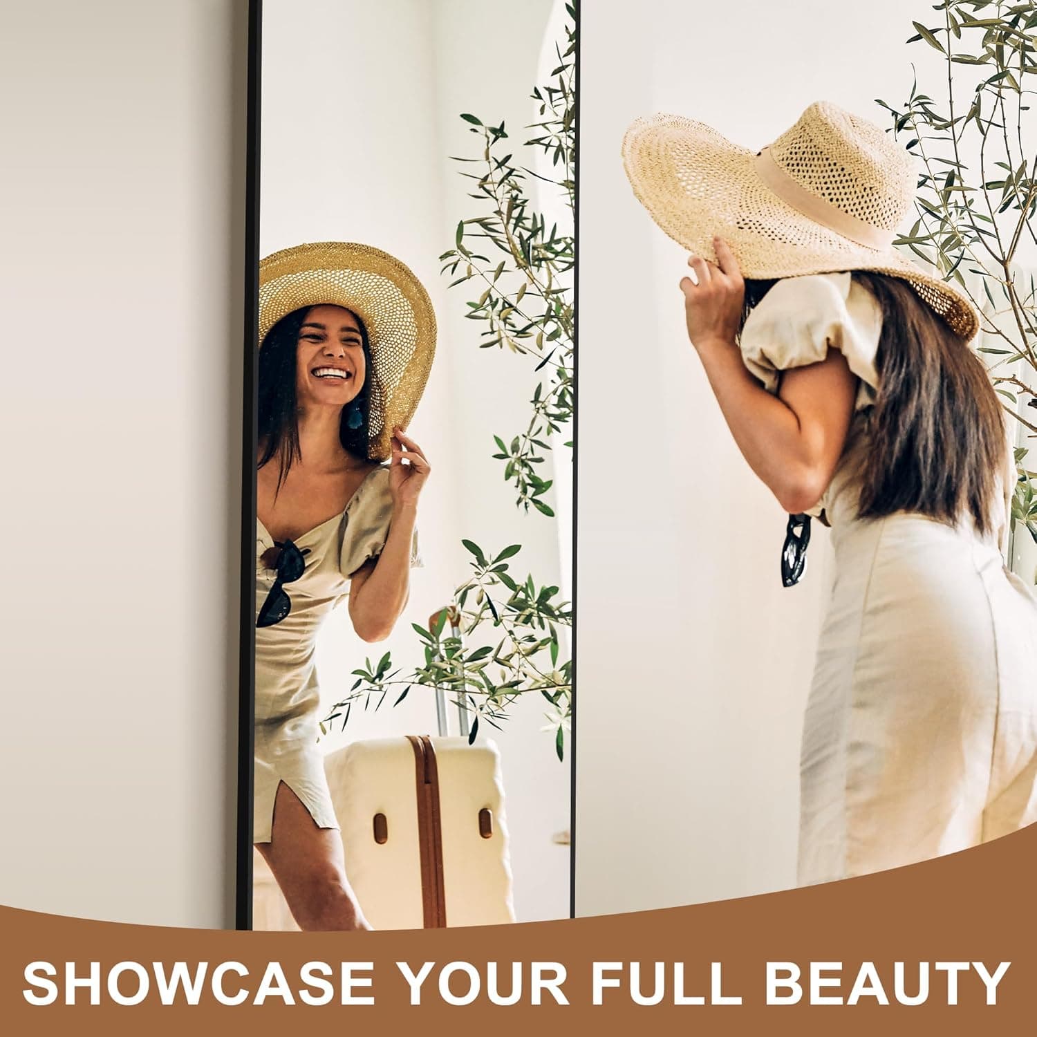 Delma Wall Full Length Mirror,Standing Mirror Full Body,Large Floor for Wall Door Bedroom Bathroom Living Room with Aluminium Frame(with Stand,56x15-Black) Rect Black 56"L x 15"W - Image 3