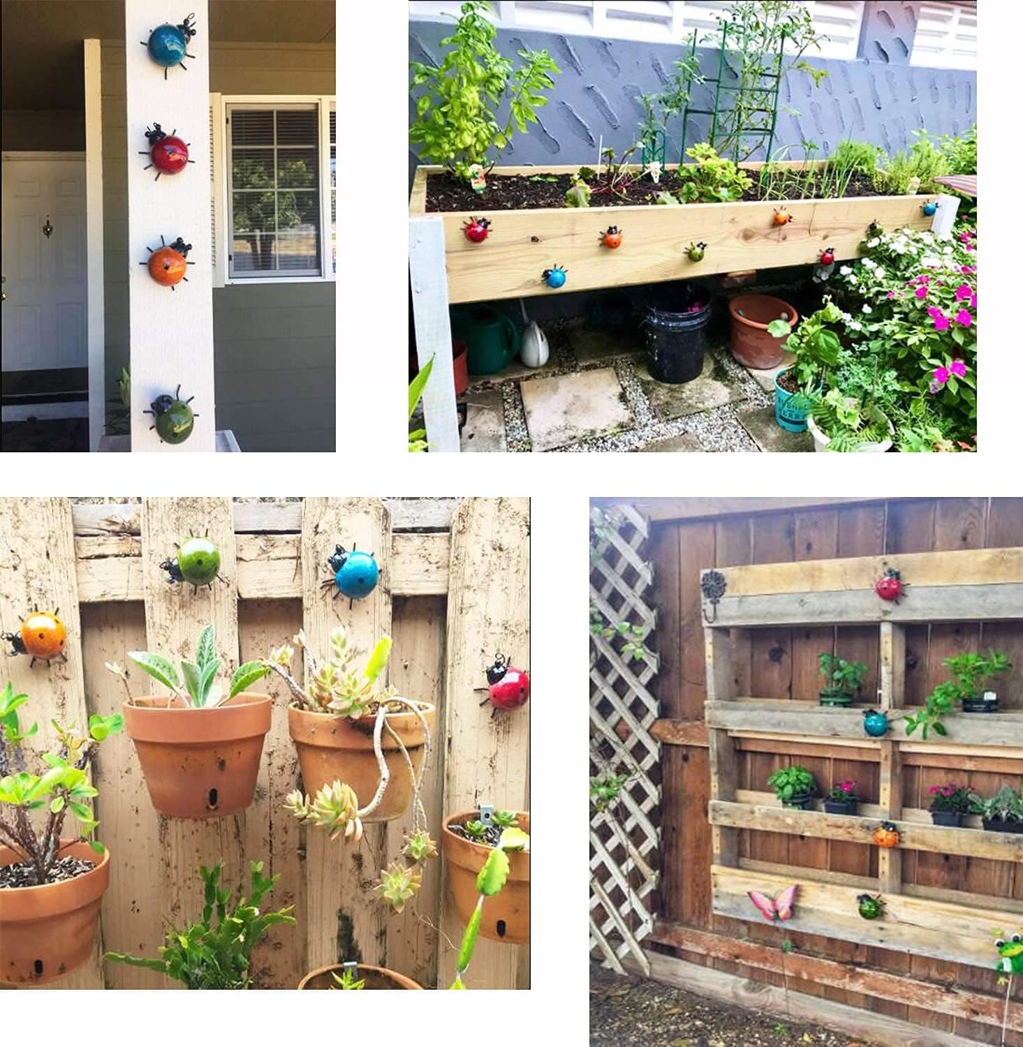 GIFTME 5 Metal Garden Wall Art Decorative Set of 4 Cute Ladybugs Outdoor Wall Sculptures Multicolor - Image 6